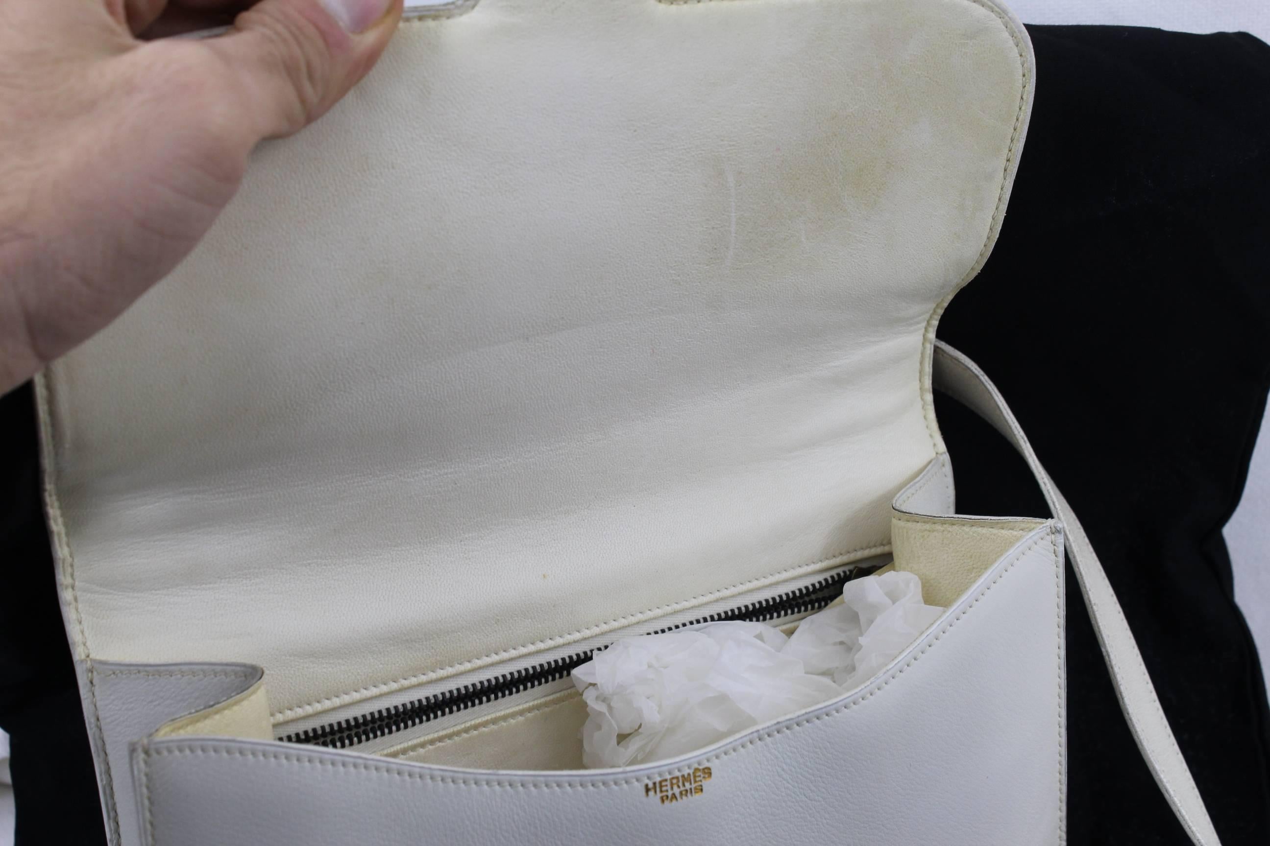 Hermes Vintage Constance Bag in White Grained Togo  Leather In Good Condition In Paris, FR