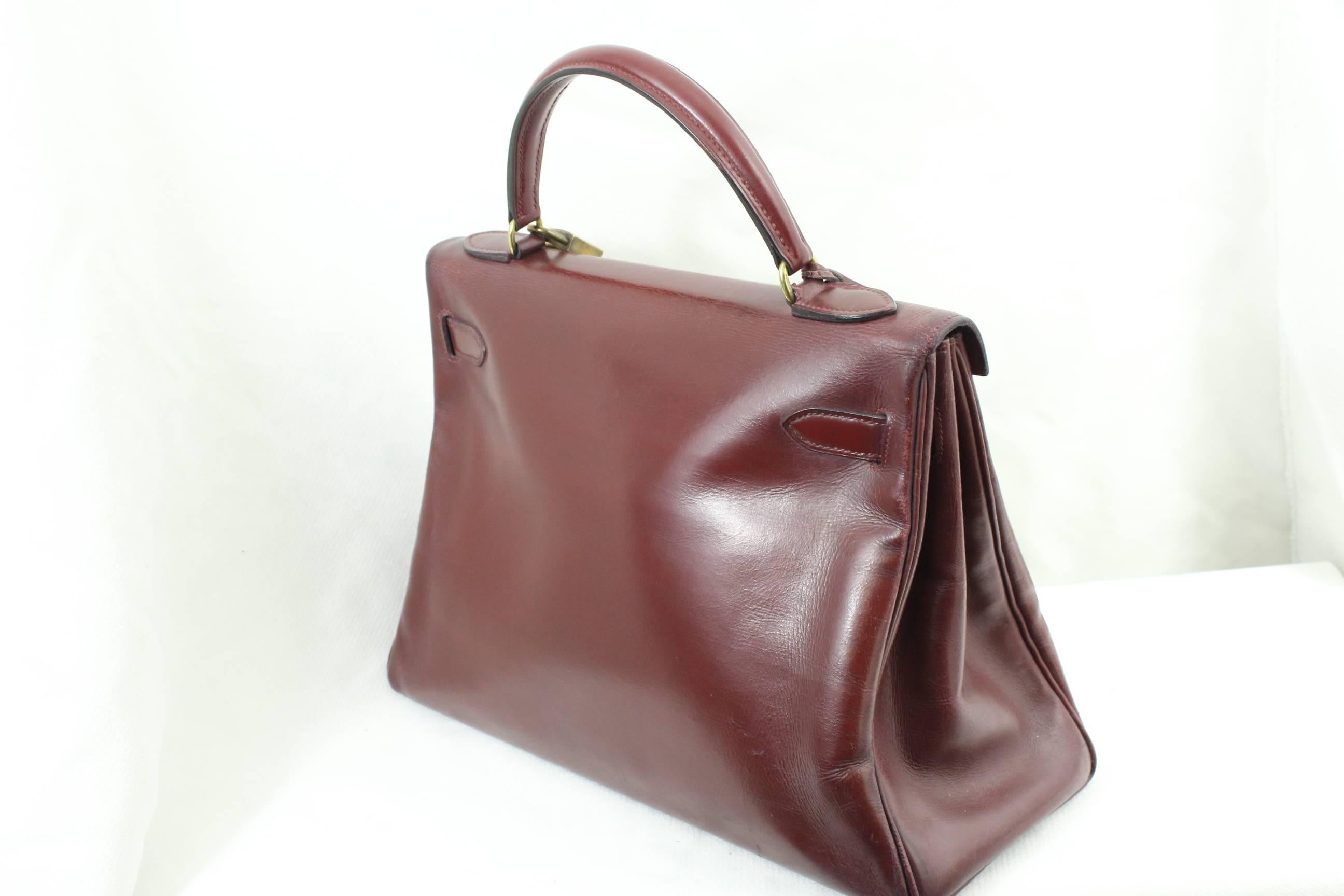 1960 Hermes Vintage Kelly Bag in Burgundy Leather with Golden Hardware 1