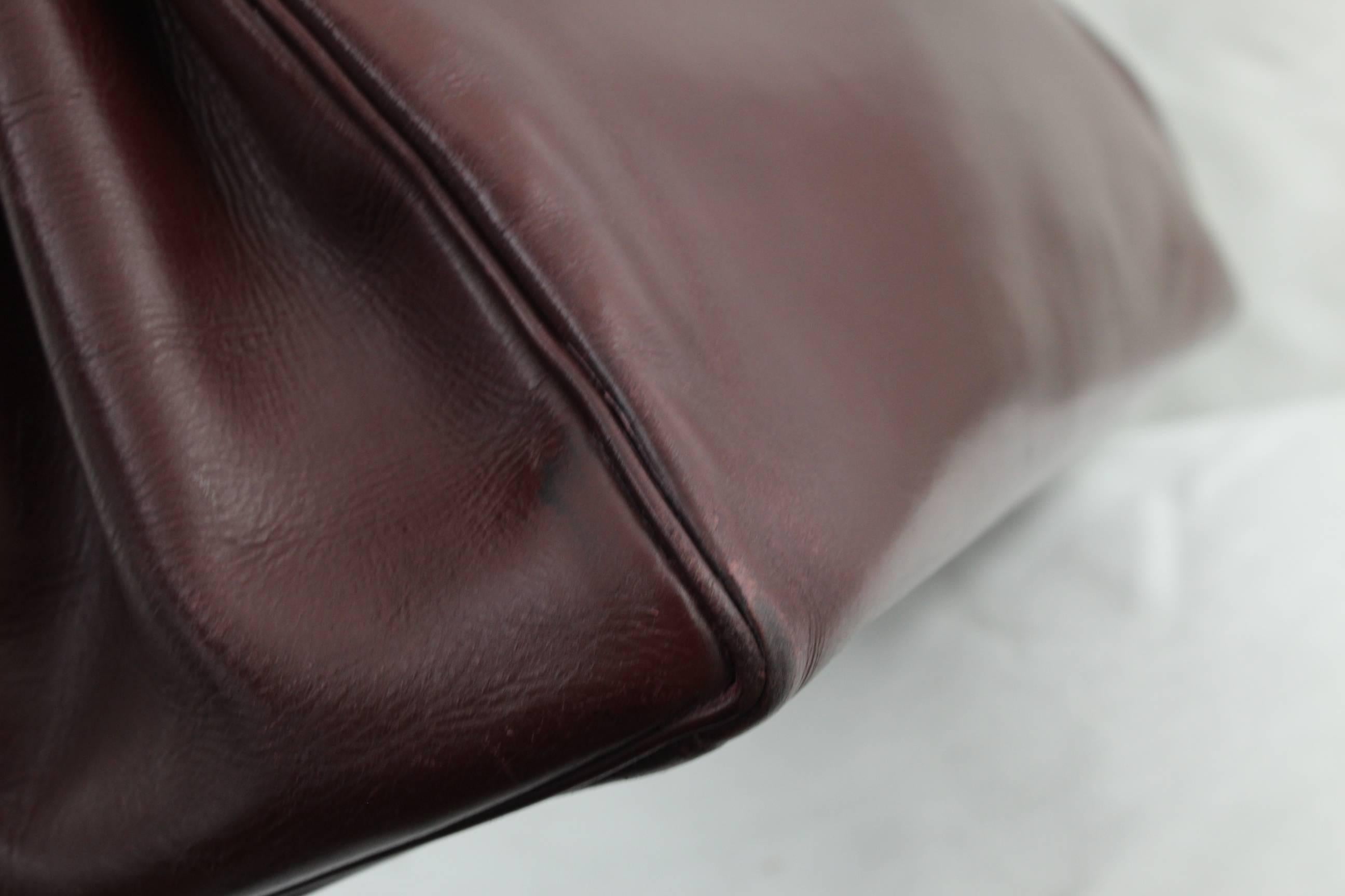 Black 1960 Hermes Vintage Kelly Bag in Burgundy Leather with Golden Hardware