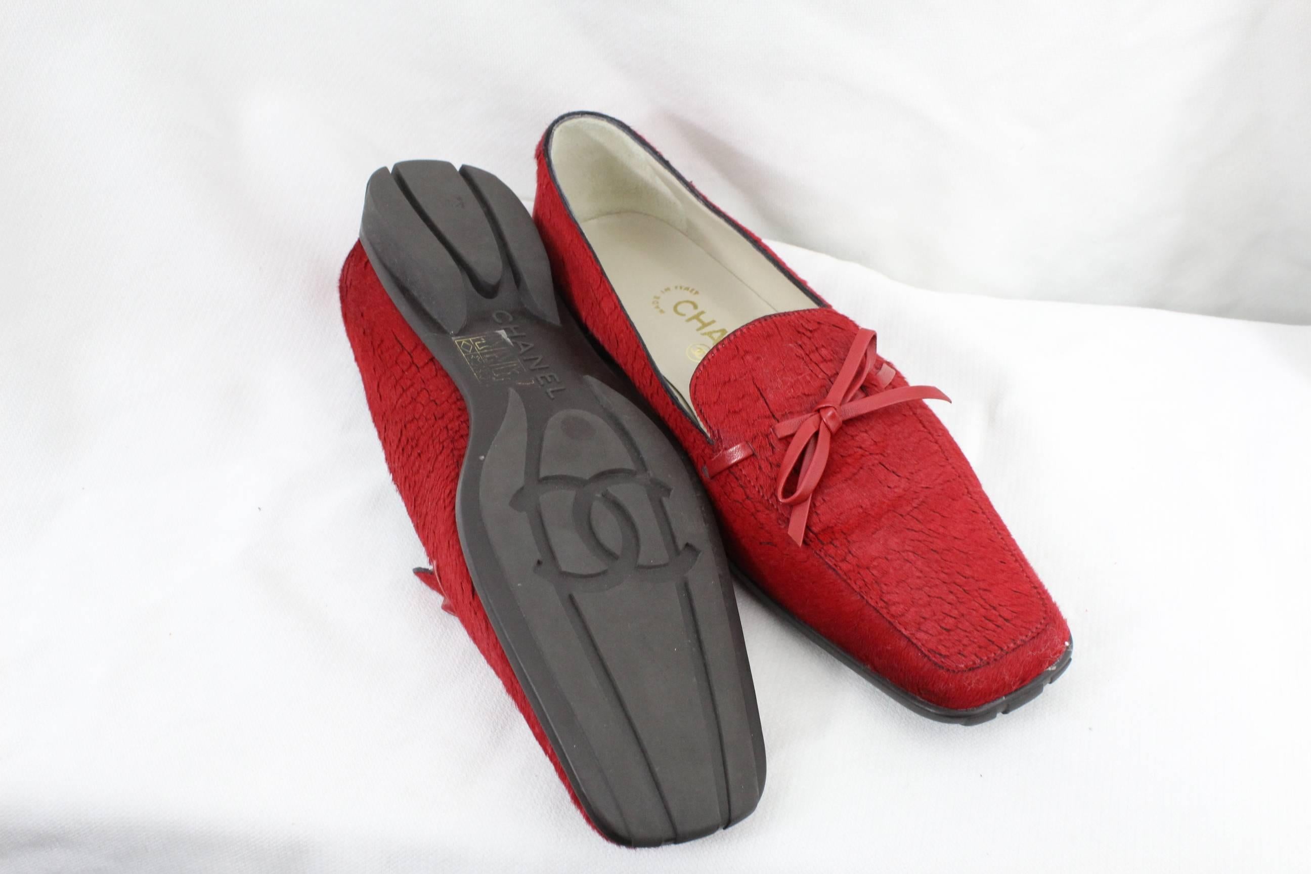 Women's or Men's Vintage Never Used Chanel Red Calfskin Shoes. Size FR 41 For Sale