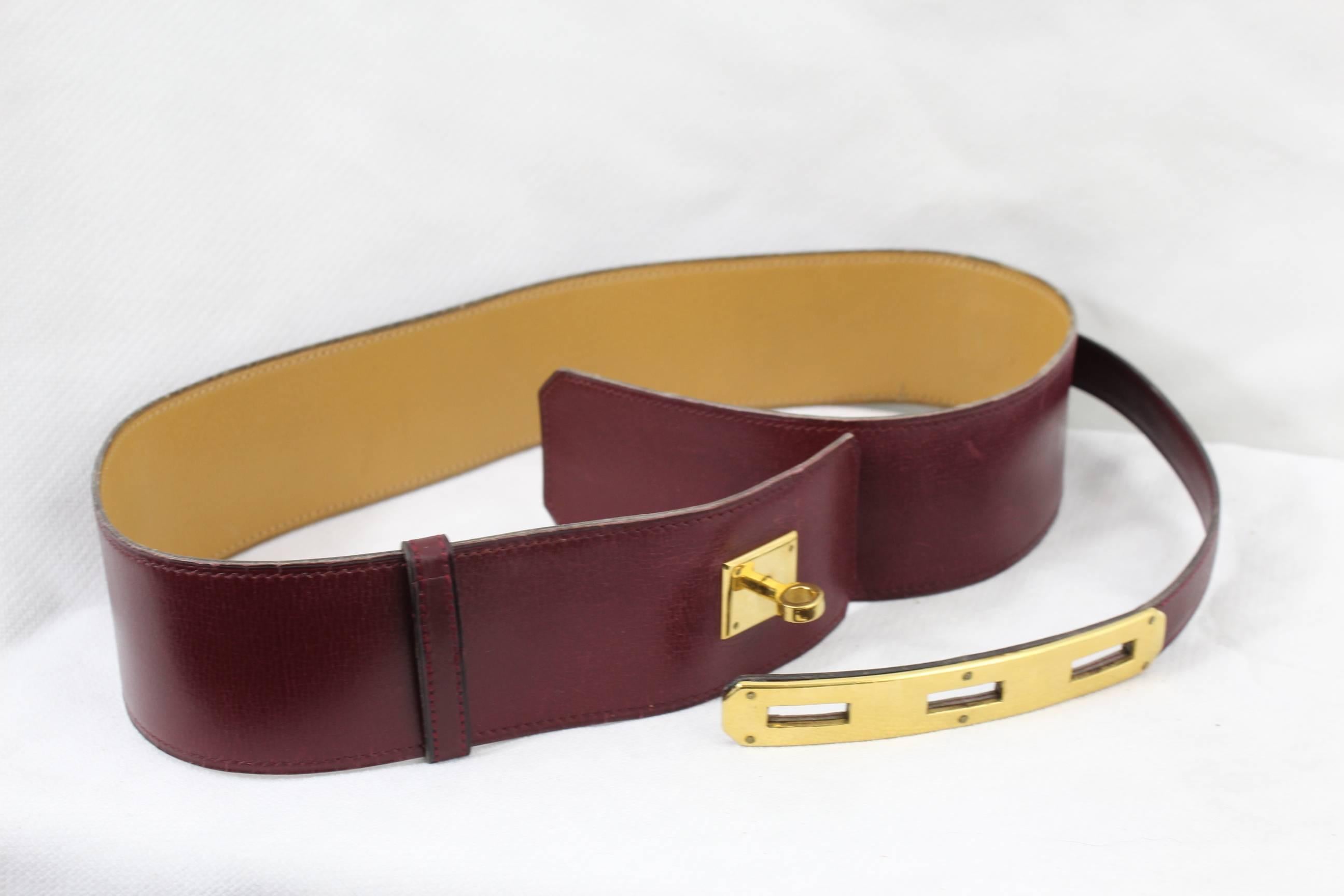 Brown 70's Nice Vintage Box Leather Hermes Kelly Belt  For Sale