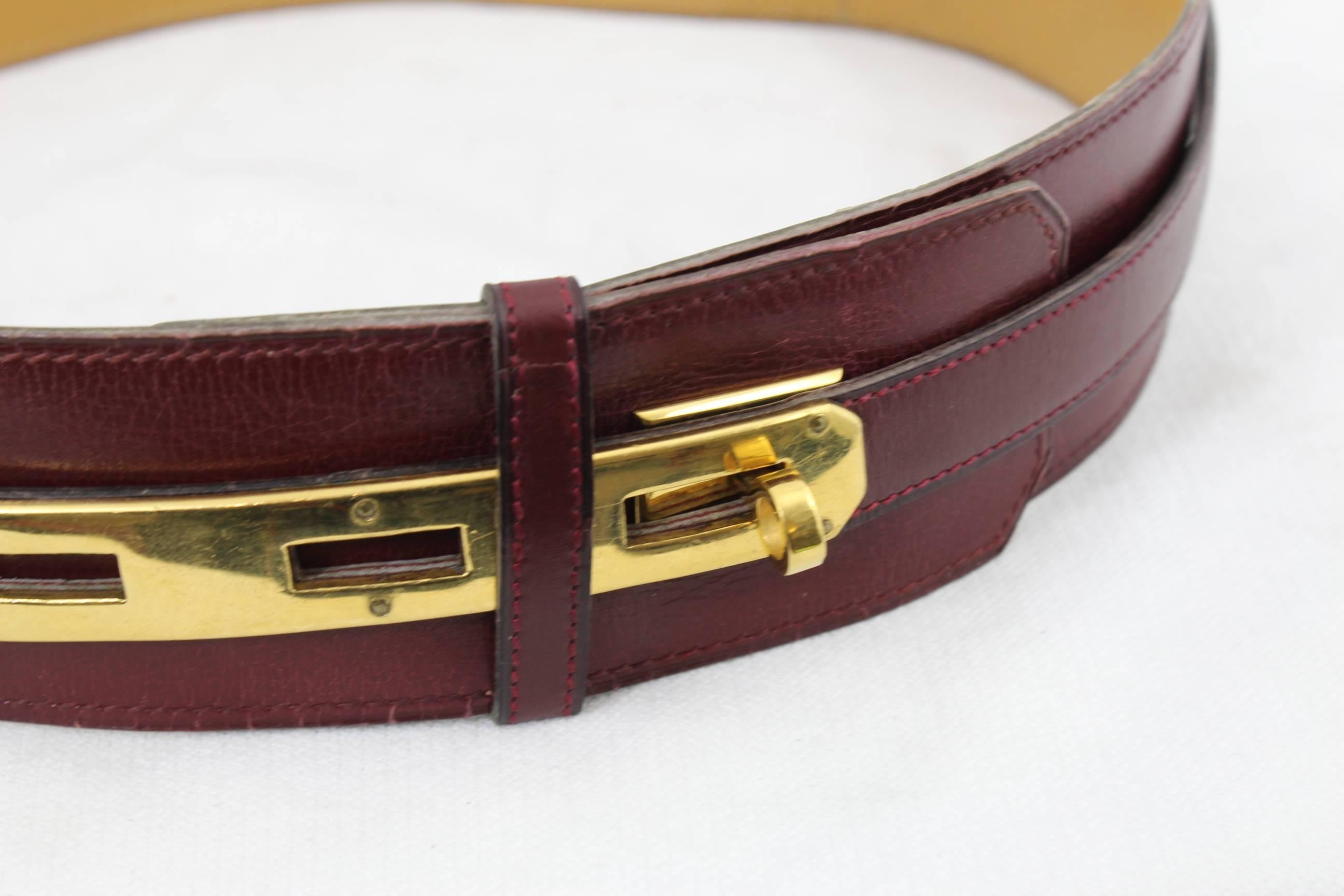 70's Nice Vintage Box Leather Hermes Kelly Belt  In Good Condition For Sale In Paris, FR