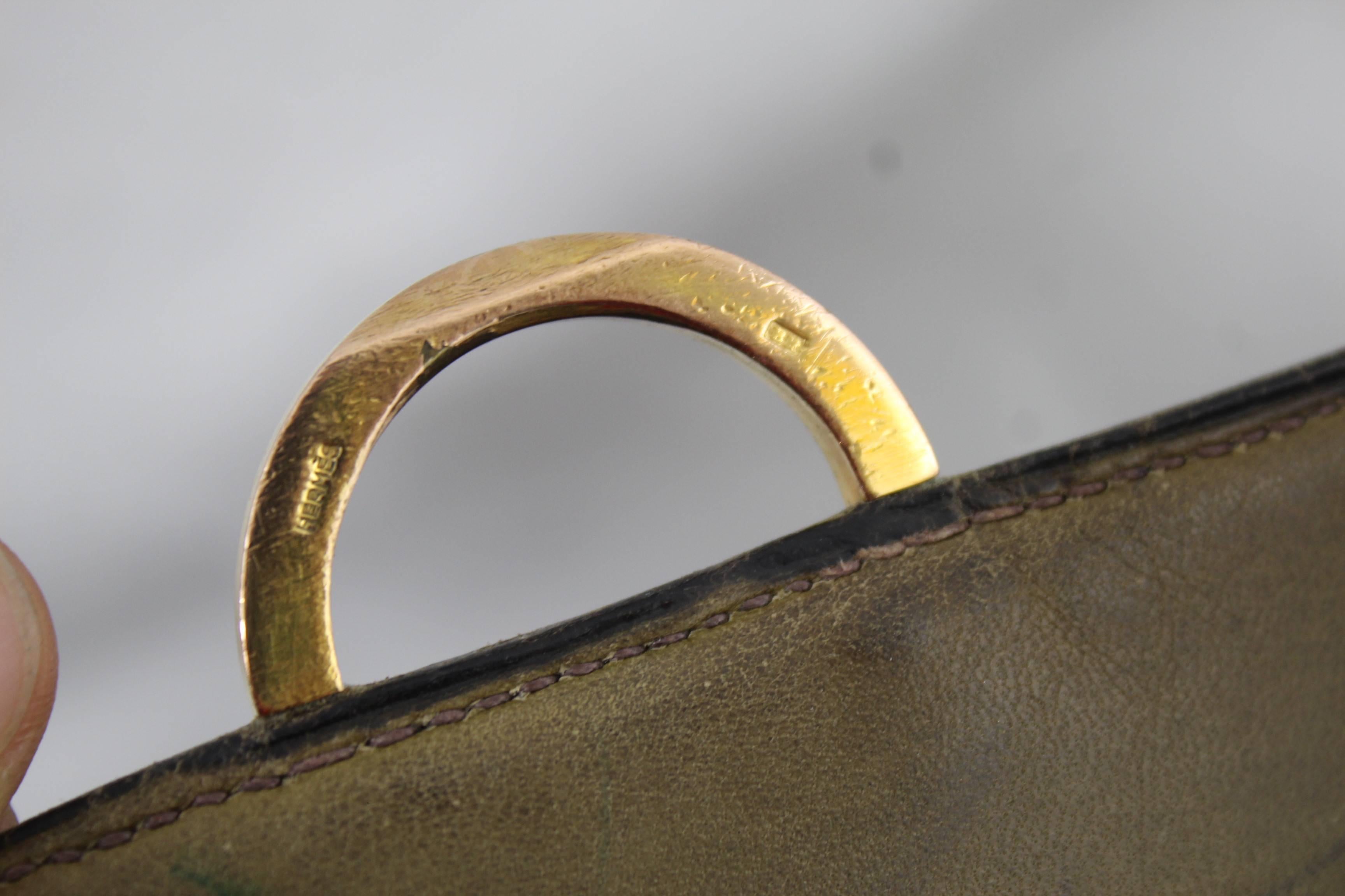 Noir Hermes Vintage Brown Box Leather Ring Bag