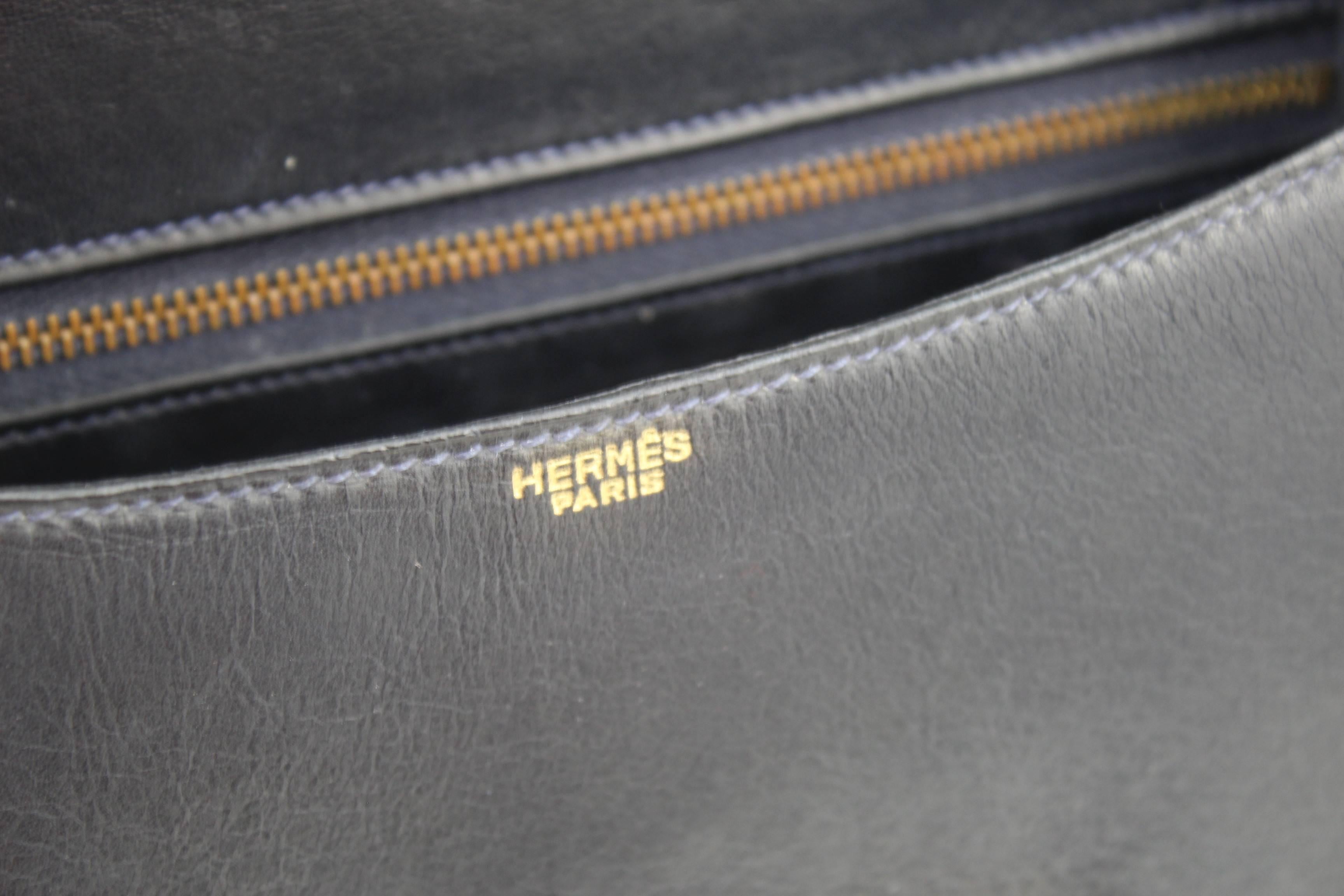 Black Vintage Hermes Constance Navy Bag in Navy leather and Golden Hardware