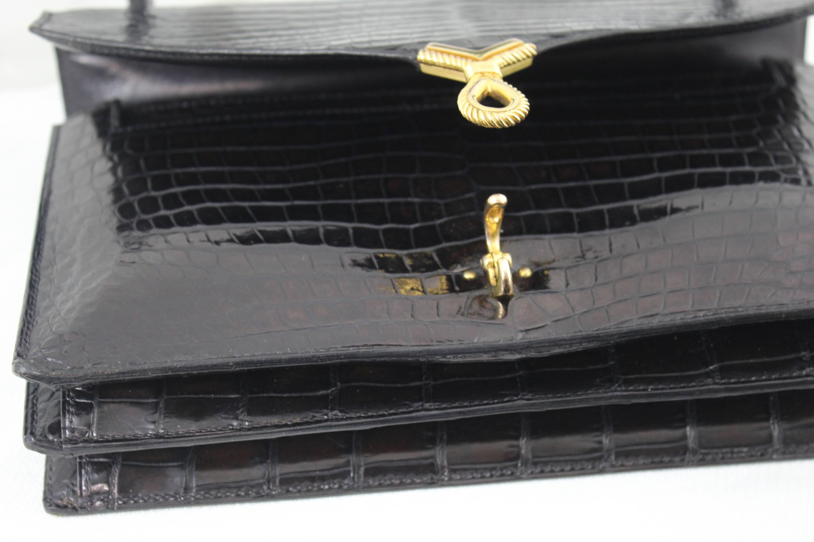 Hermes Vintage Black Croco Bag, 1960s 2