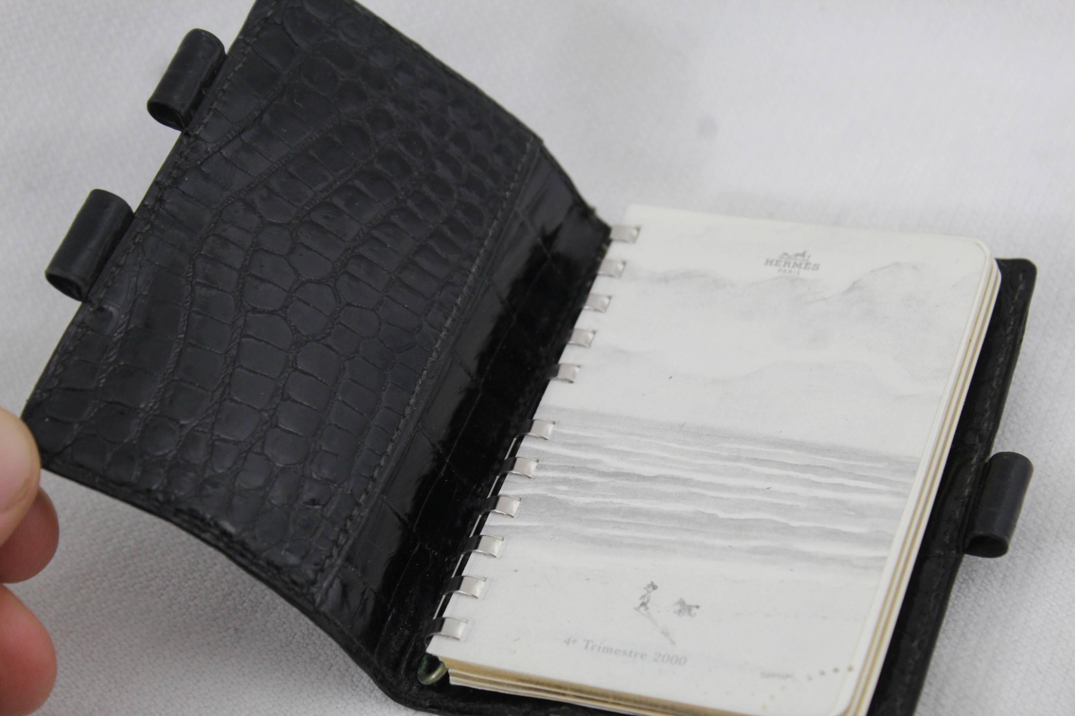 Hermes Vintage Black Croco Pocket Agenda In Good Condition In Paris, FR