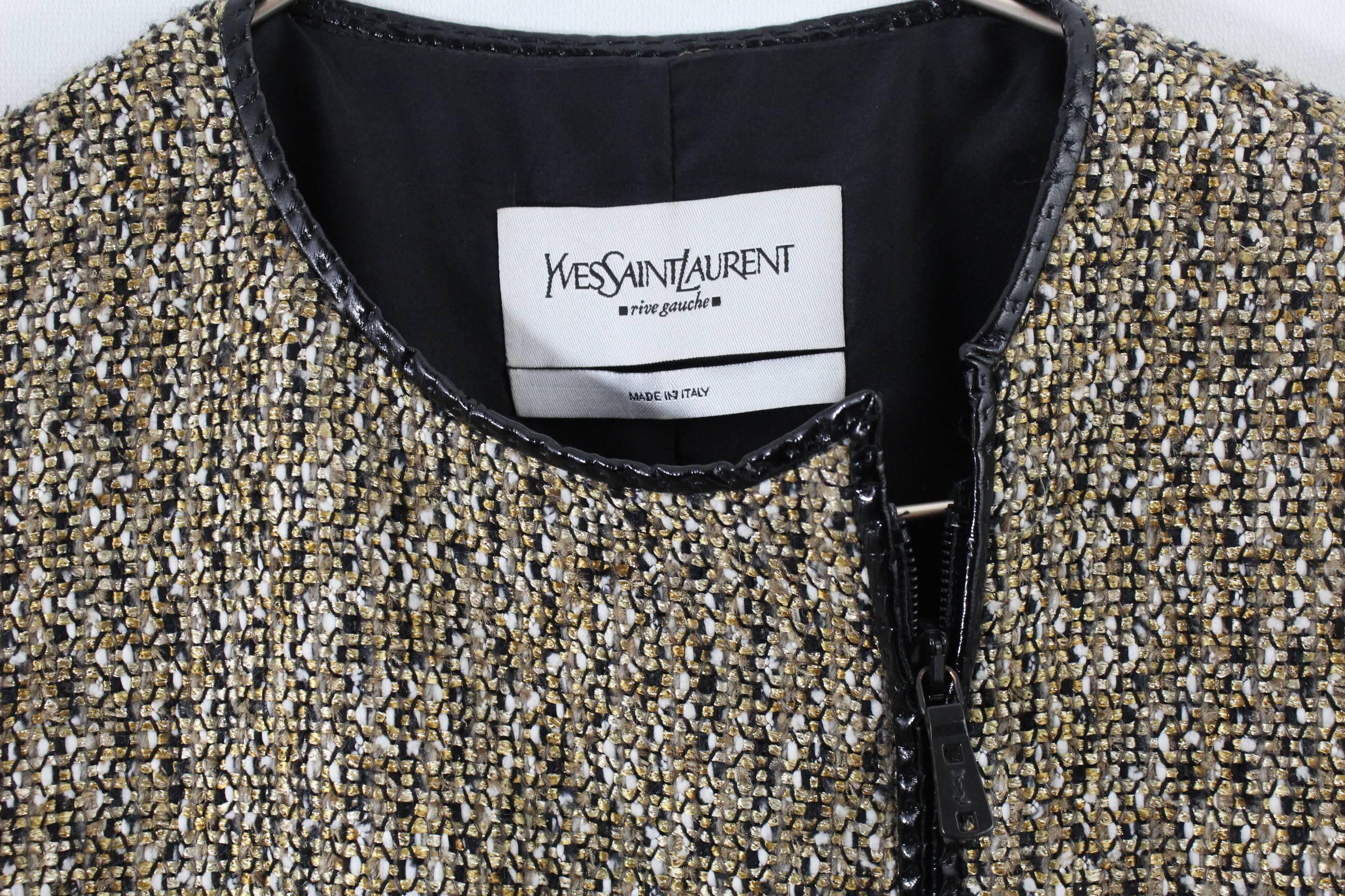 Gray Yves Saint Laurent Golden Tweed Jacket with leather Size FFR 36