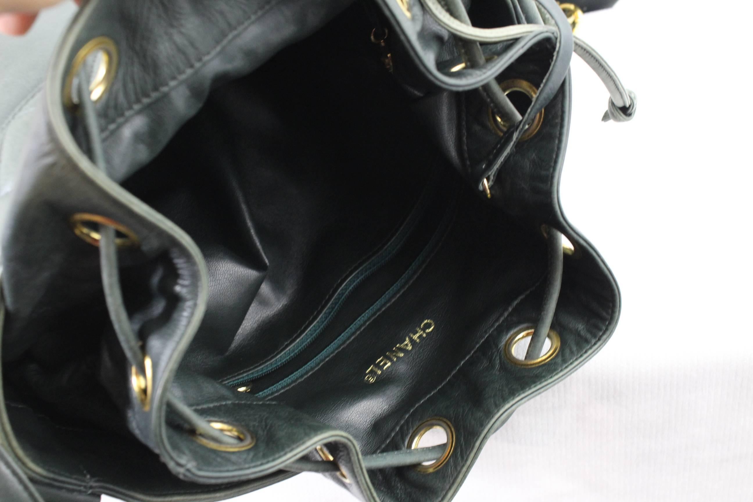 Women's or Men's Chanel Vintage Green Bucket Bag with Pouch