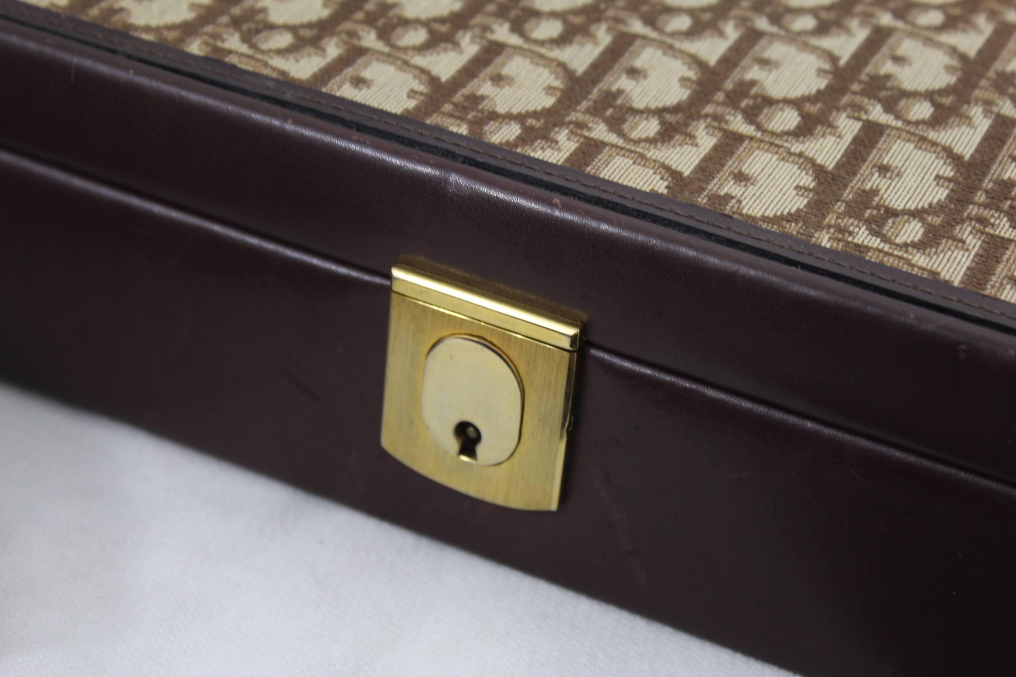 Dior Vintage Monogram Jewelry Case in leather and Canvas In Good Condition In Paris, FR
