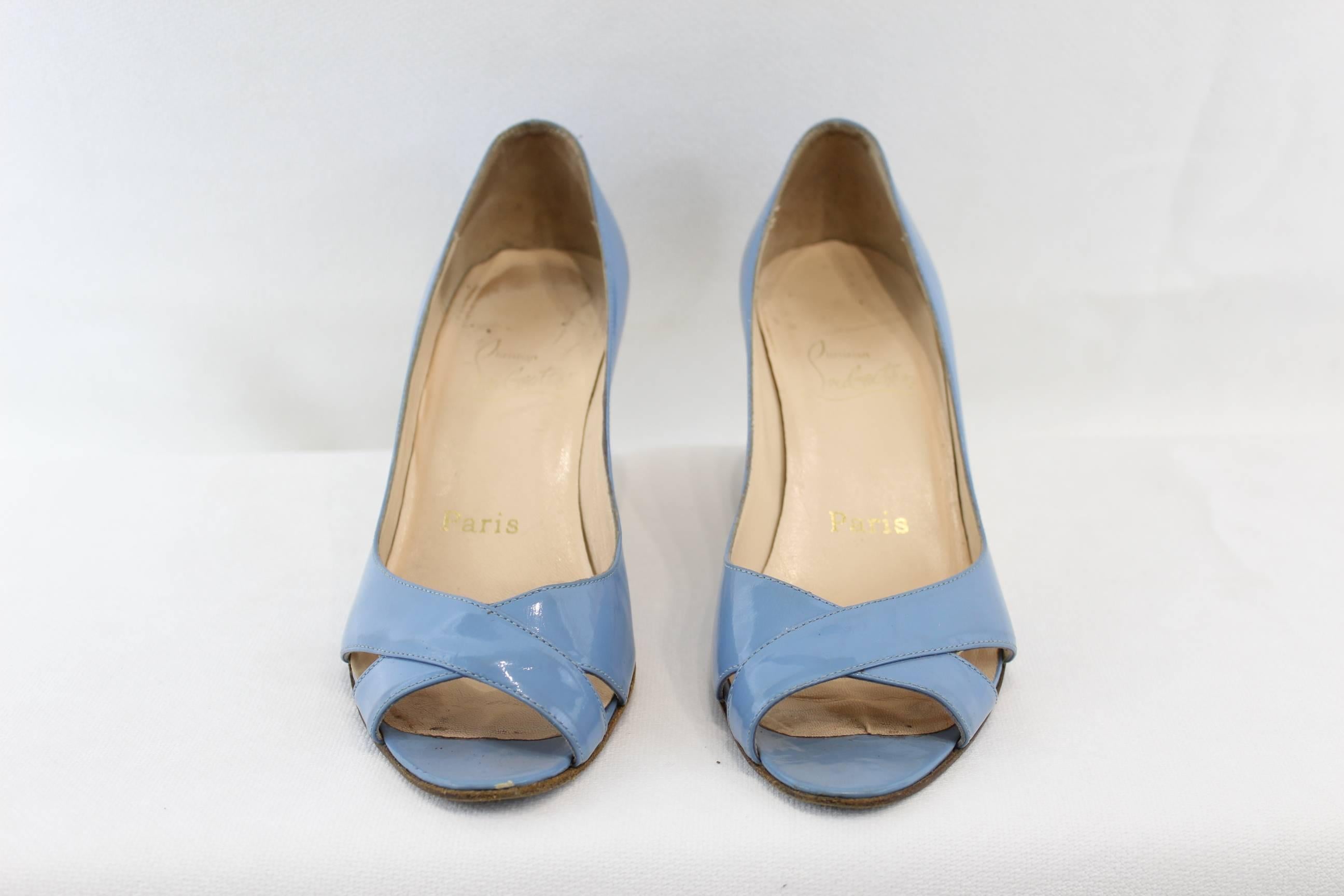 Women's Louboutin Blue patented and Cord shoes S.36, 5 For Sale