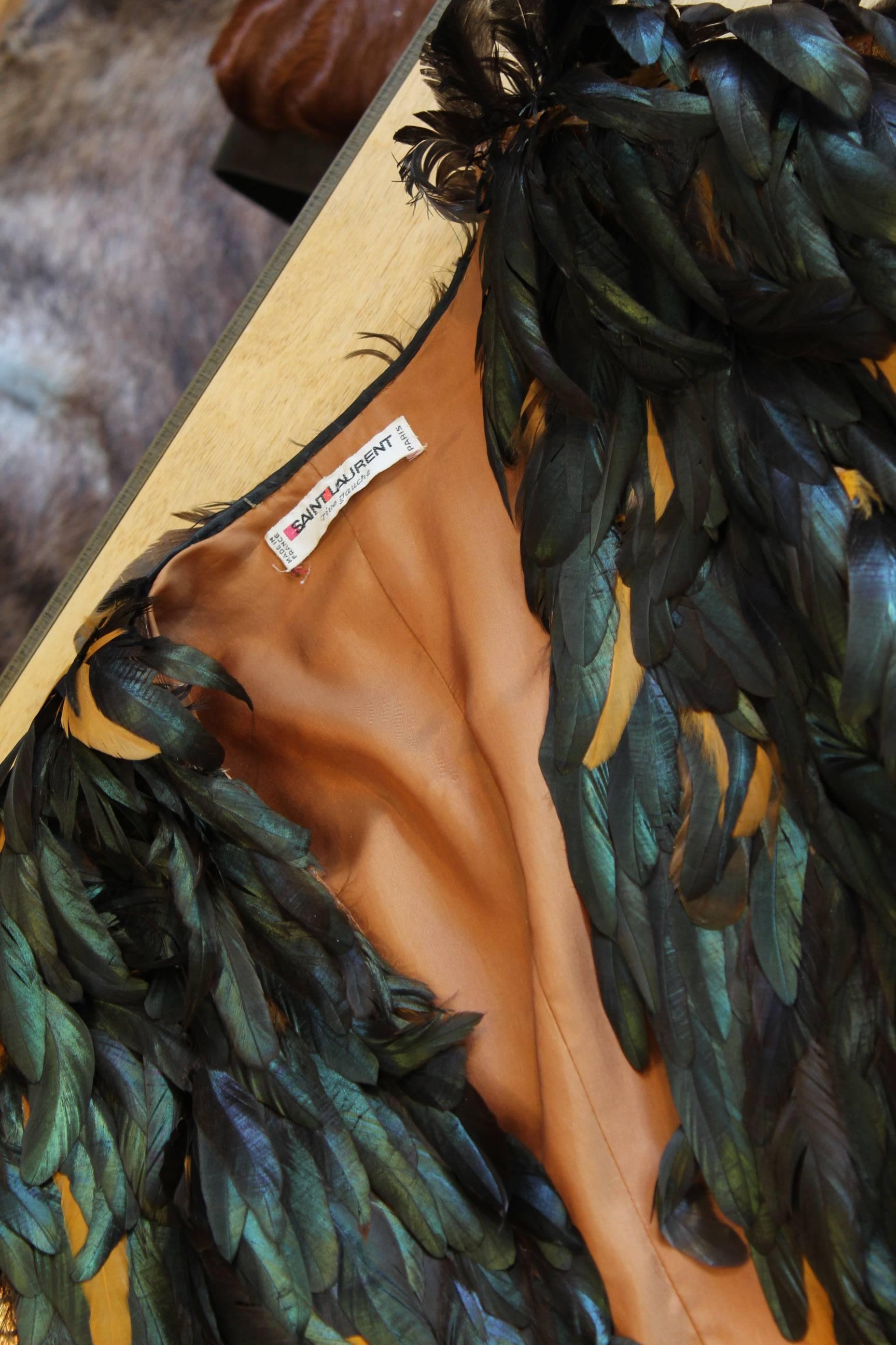 Yves Saint Laurent Vintage Gold Leather and Feathers Jacket In Excellent Condition In Paris, FR