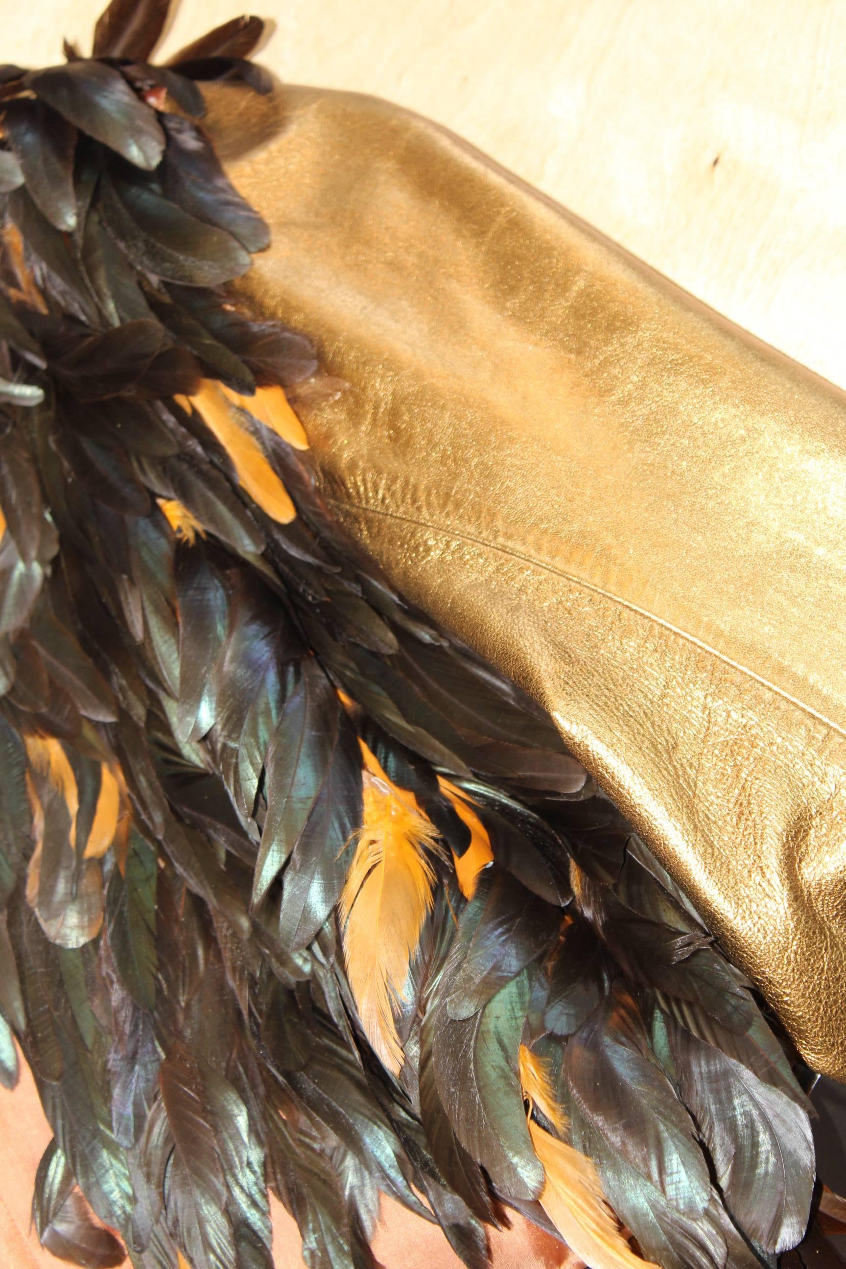 Women's Yves Saint Laurent Vintage Gold Leather and Feathers Jacket