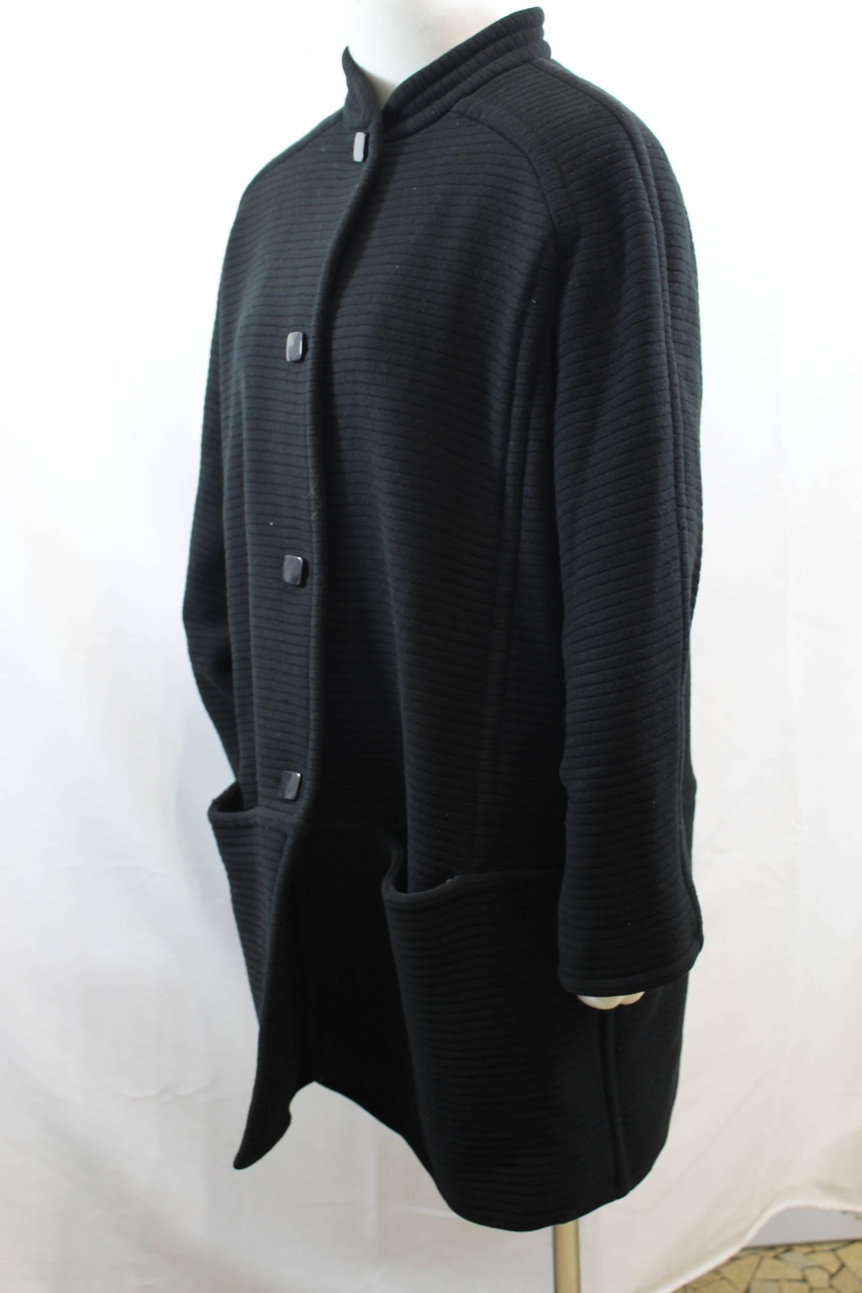 Courreges Vintage Black Wool Coat In Good Condition In Paris, FR