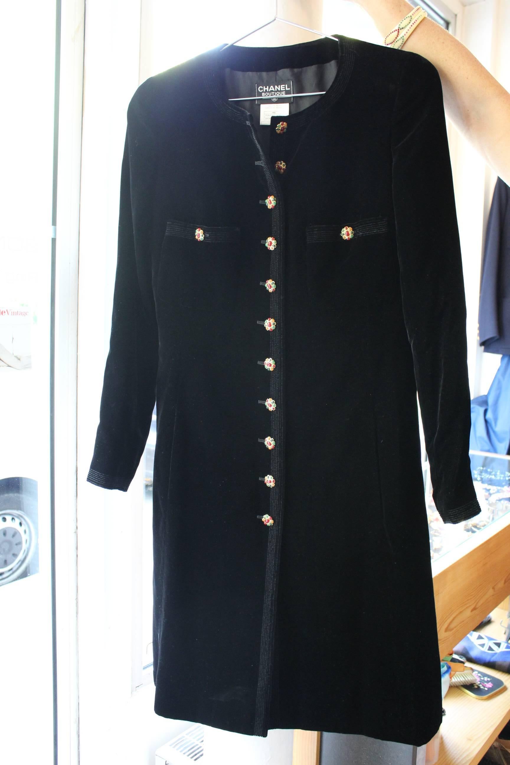 Really nice black velvet Chanel long coat with buttons style 