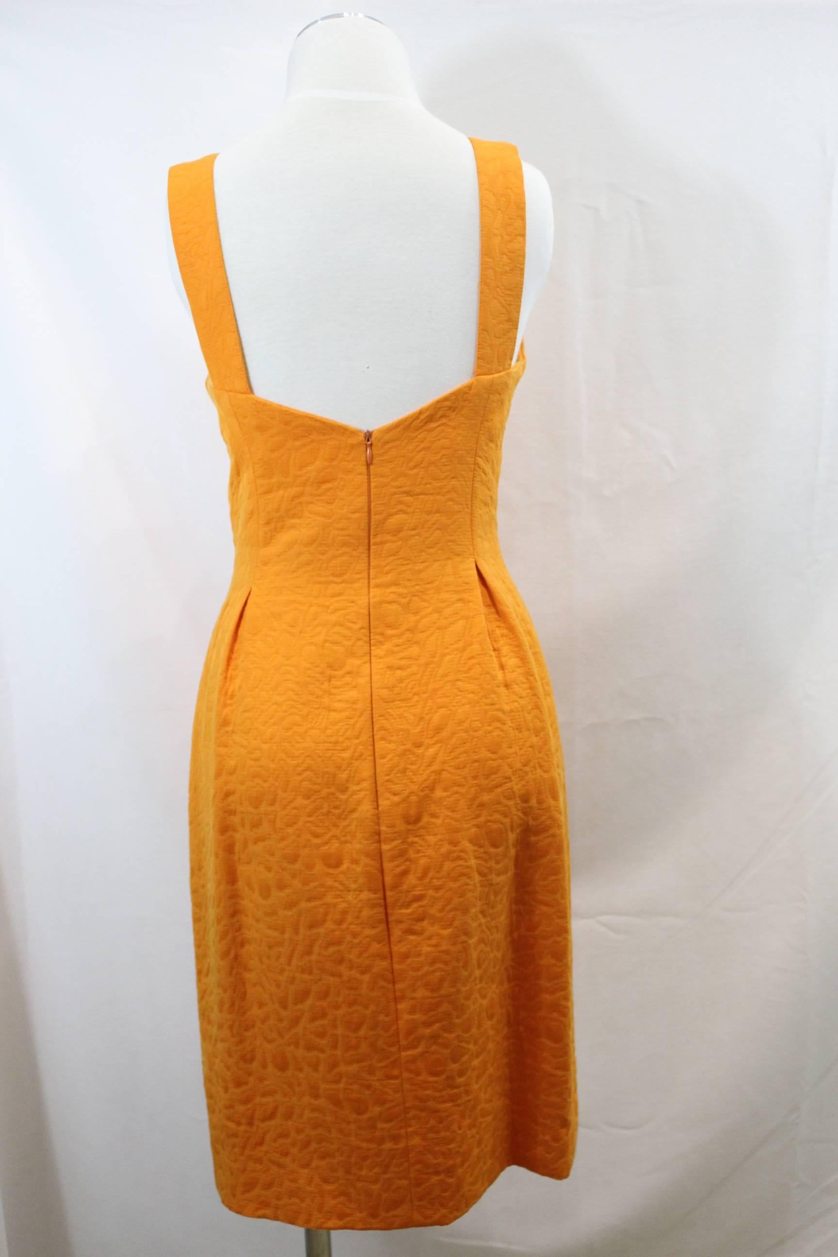 Balenciaga Dress, Jacket and Belt. Orange  Croco Pattern. Size EU 40 In Fair Condition For Sale In Paris, FR