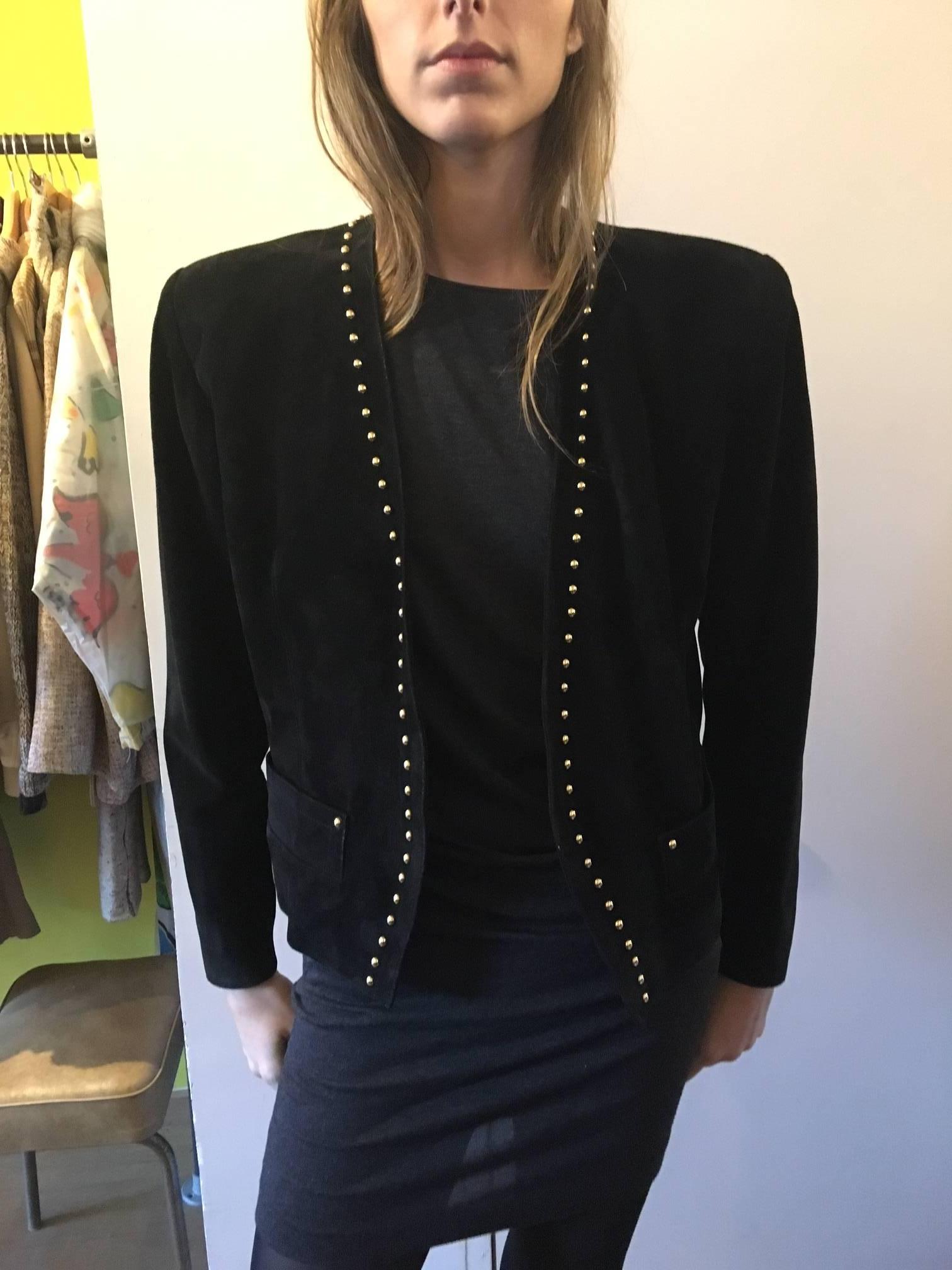 Women's or Men's Nice Yves Saint Laurent Vintage Stud  Black Leather Jacket. Size 40 For Sale
