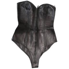 Gorgeous Super Sexy Yves Sant Laurent Black Leather Strapless Top (Corset)