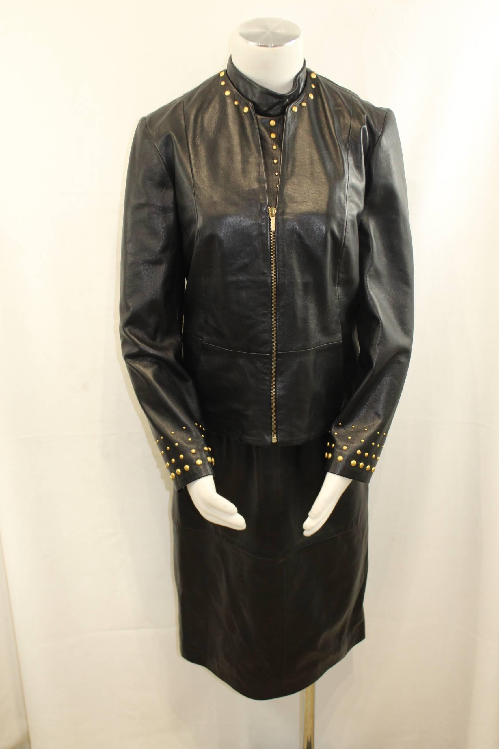 Versace Leather Dress and Leather Jacket with golden atributes 1
