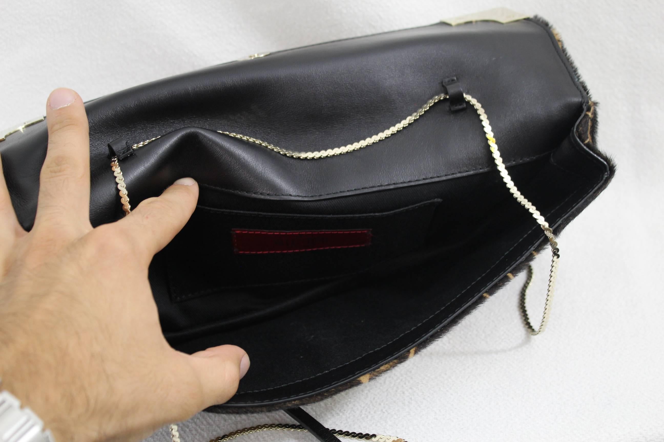 Black Panthere Valentino Clutch with shoulder strap in Calkskin Poney Style Leathe For Sale