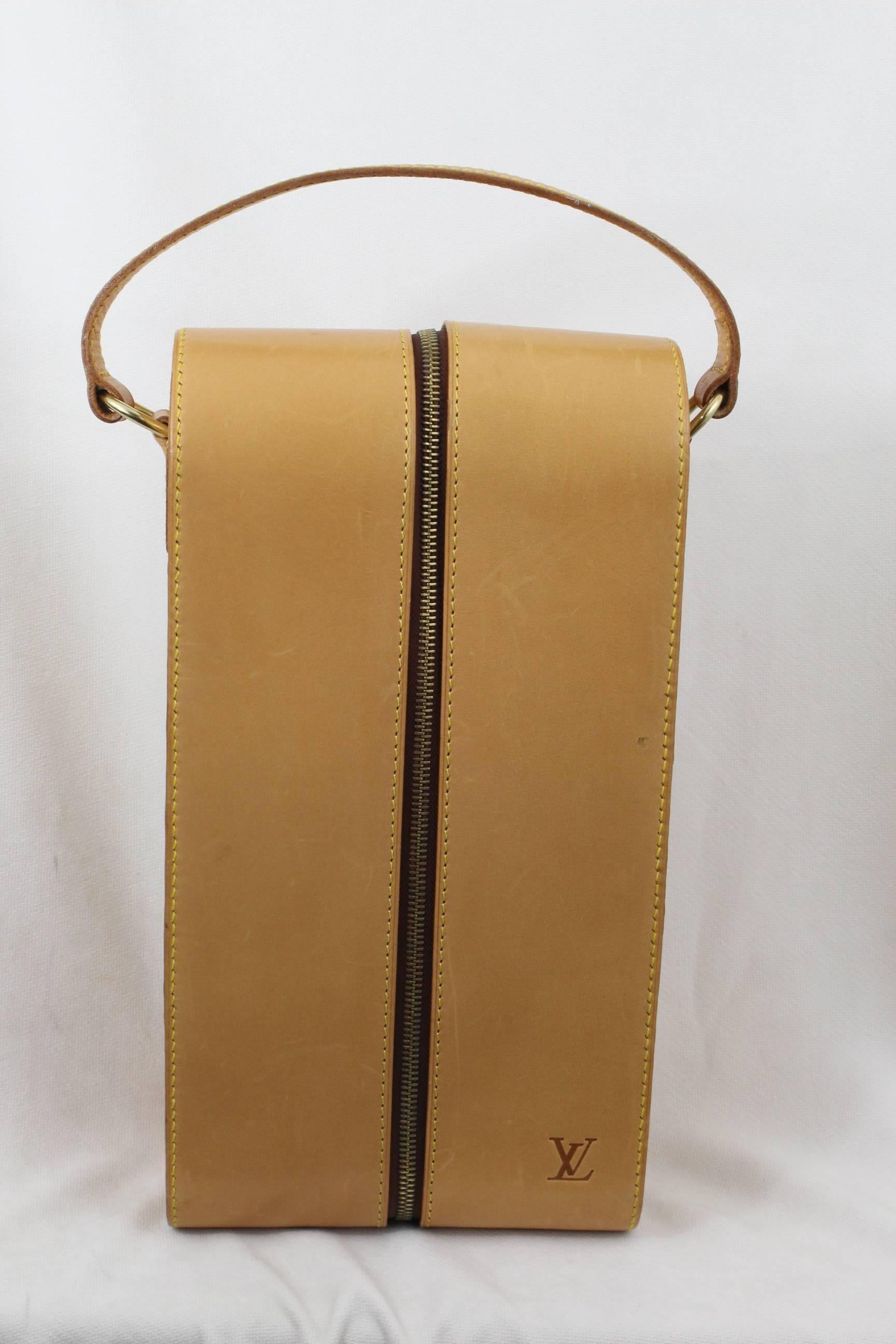 Brown Vintage 1996 Louis Vuitton Natural leather Wine Bottle Case / Bag