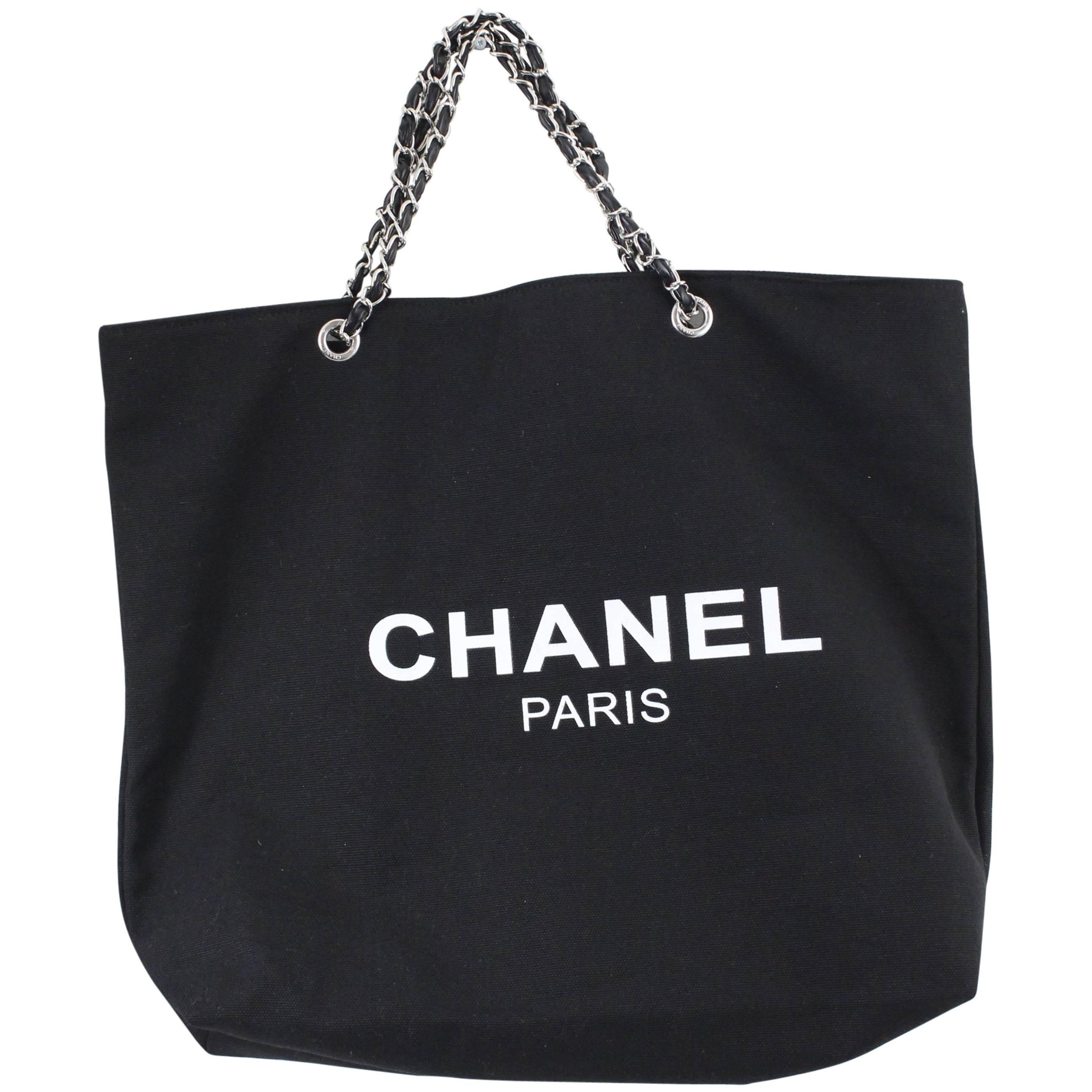 Chanel VIP Gift Tote Black Canvas Bag at 1stDibs  chanel vip tote, chanel  vip gift bucket bag, vip gift chanel