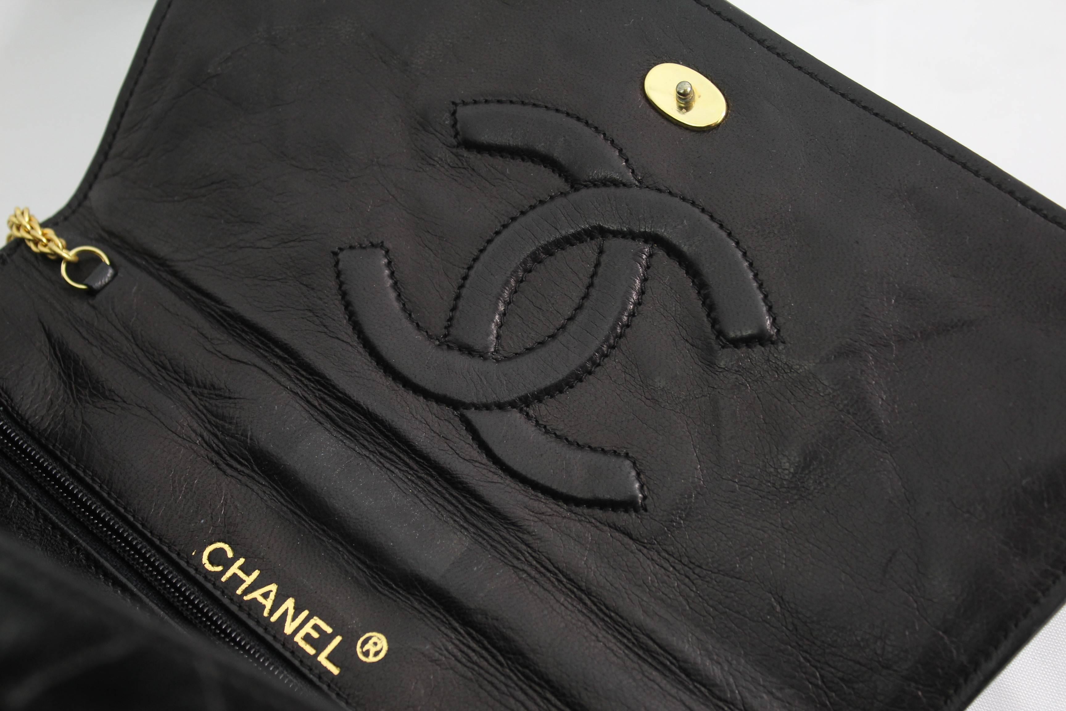 Chanel Black Quilted Lambskin Leather Wallet on Chain Crossbody Bag  1