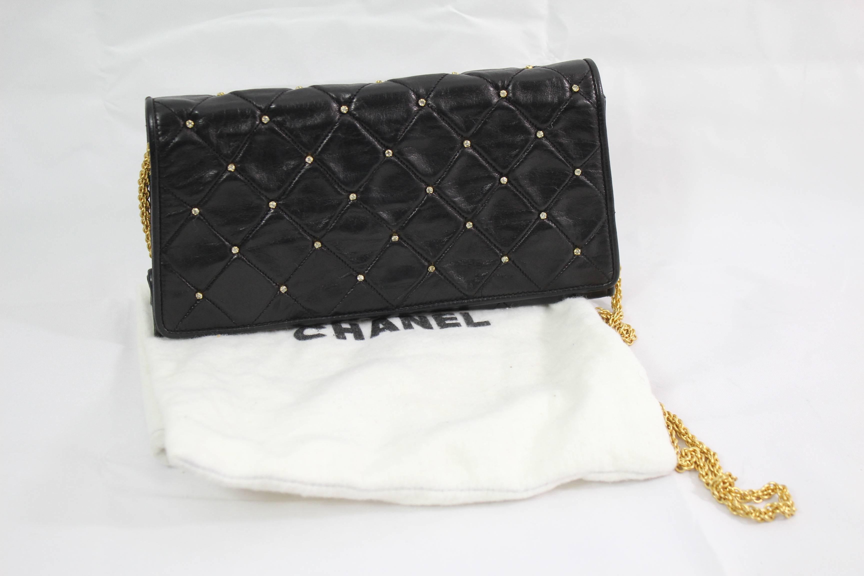 Chanel Black Quilted Lambskin Leather Wallet on Chain Crossbody Bag  2