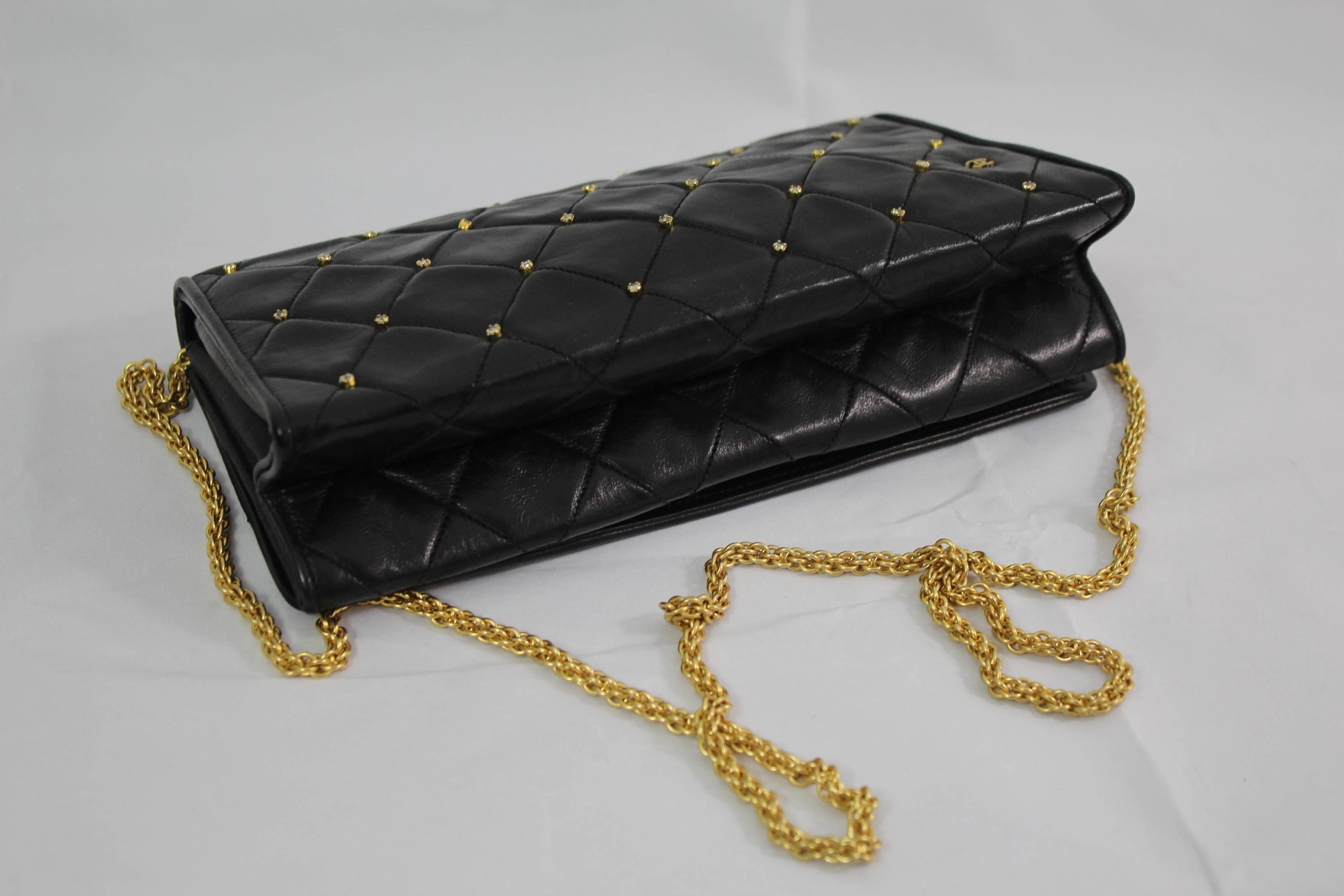 Women's Chanel Black Quilted Lambskin Leather Wallet on Chain Crossbody Bag 