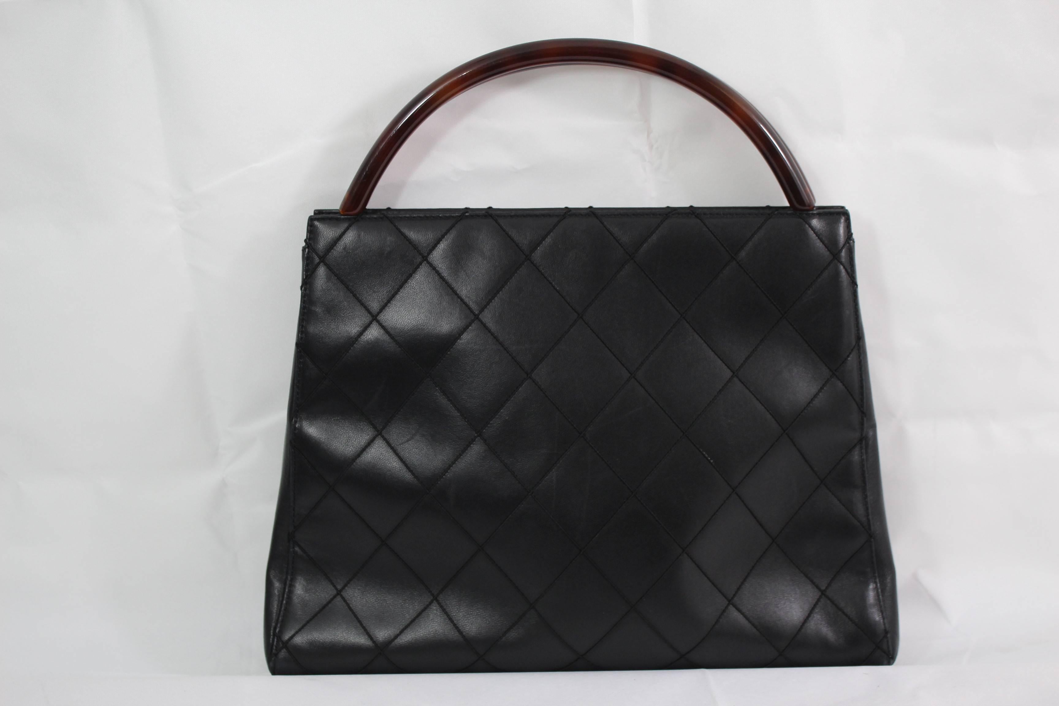 Chanel Black Quilted Lambskin Leather and Bakelite Vintage bag  1