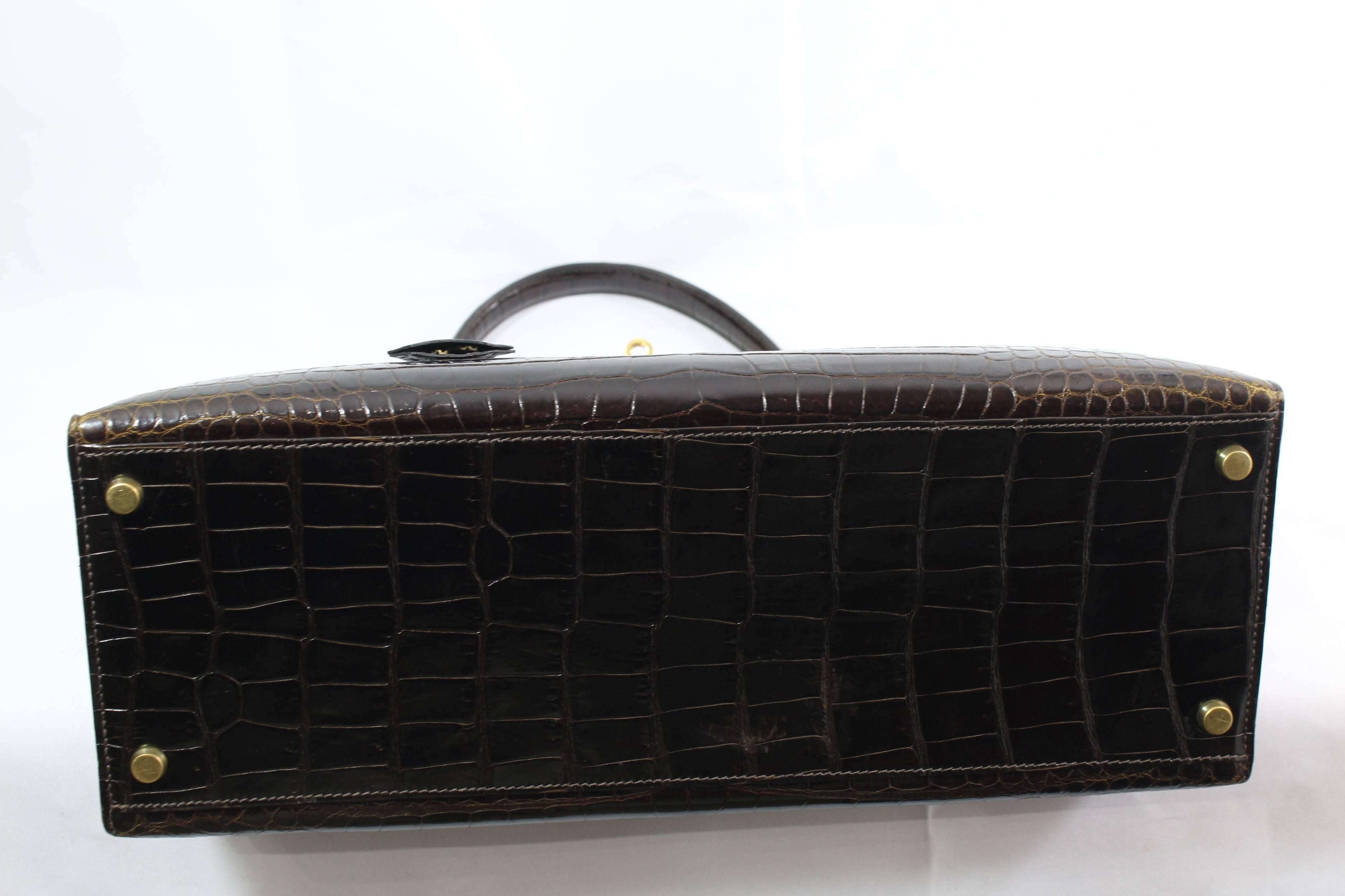 Black Hermes Vintage Brown Kelly Croco 35. Excellent Condition