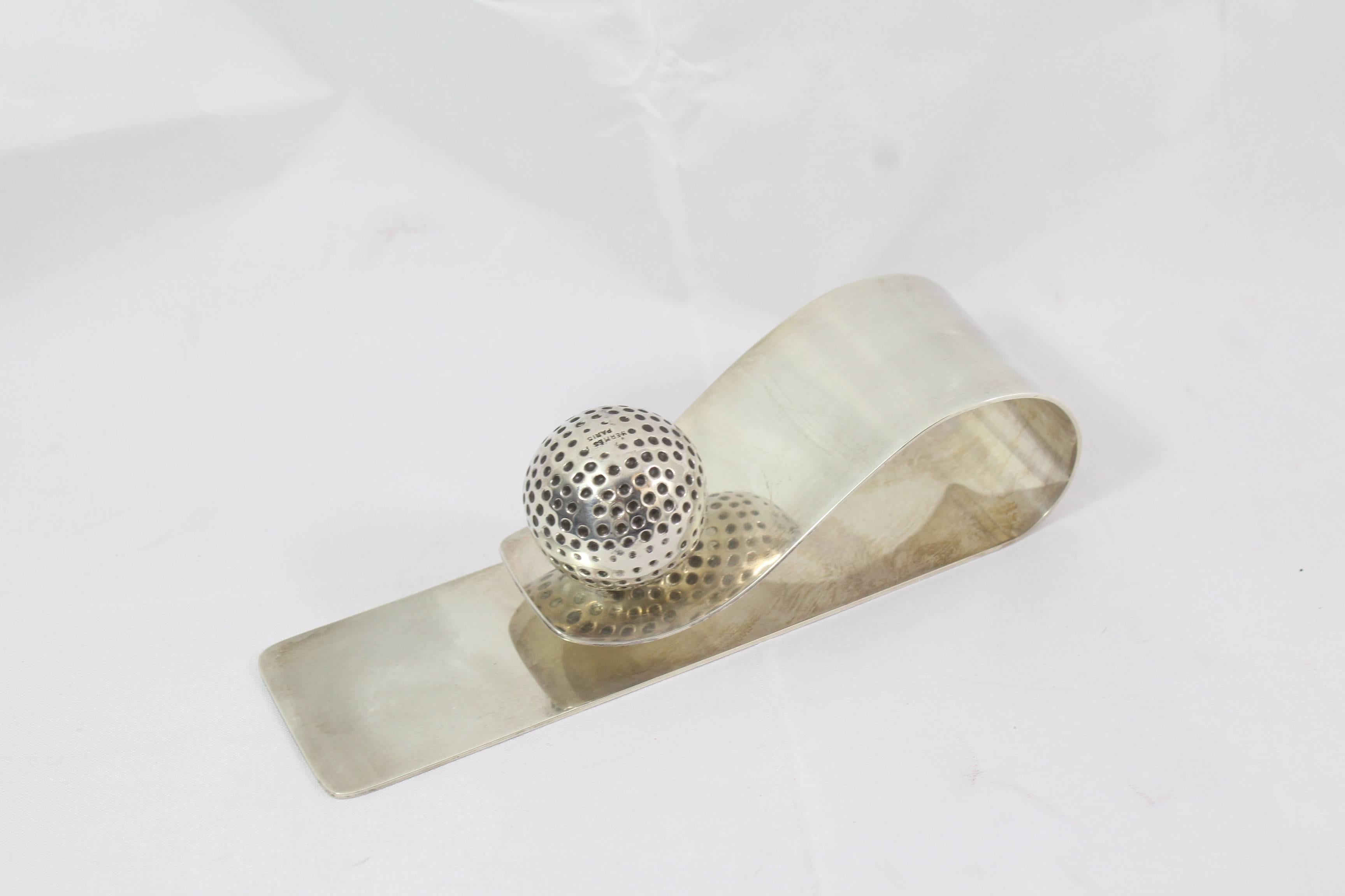 Hermes by Ravinet Denfert Stainless Silver Plated Golf Ball  Paper Holder  In Good Condition For Sale In Paris, FR