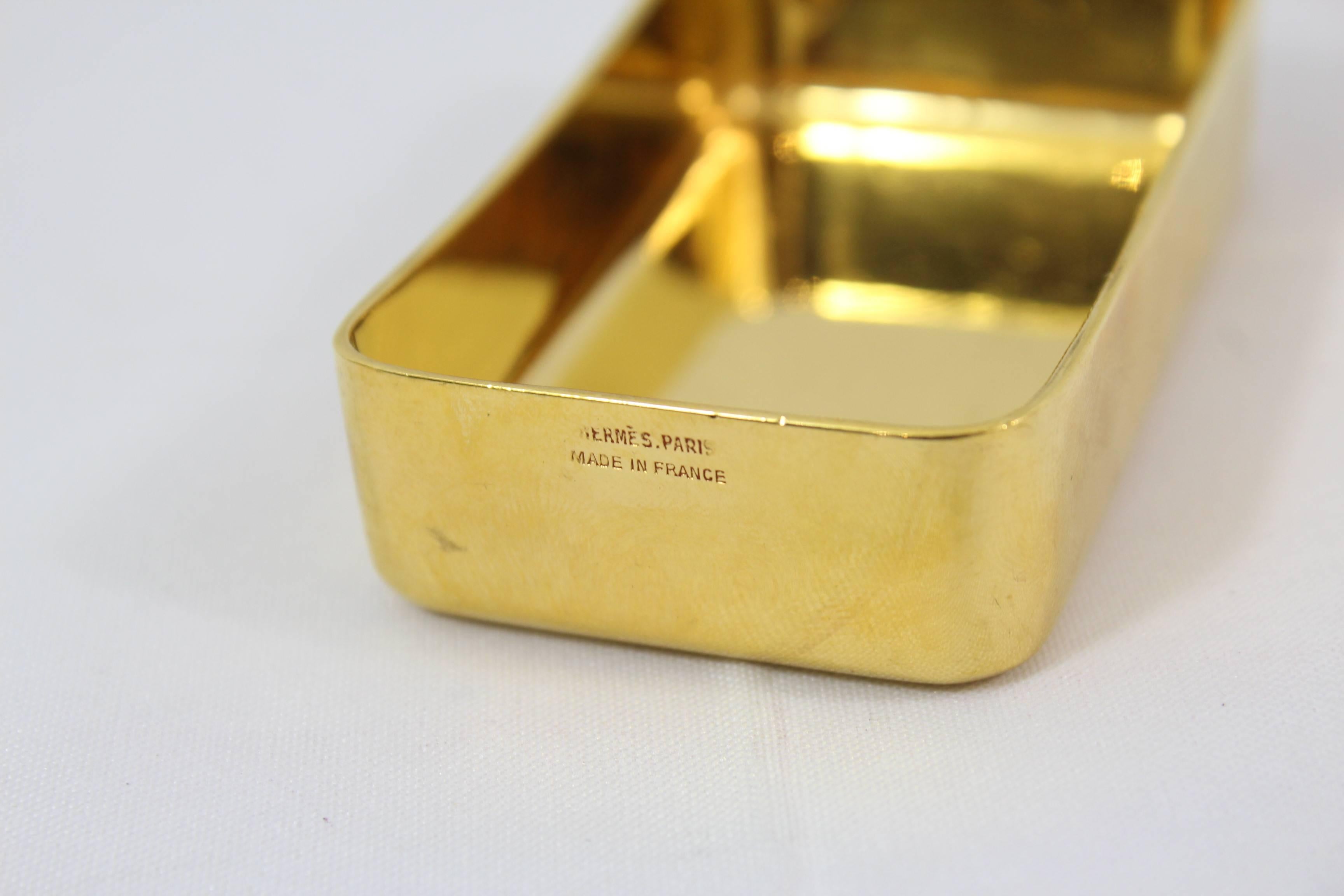 Hermes Vintage Belt Gold Plated Metal Ashtray In Good Condition In Paris, FR