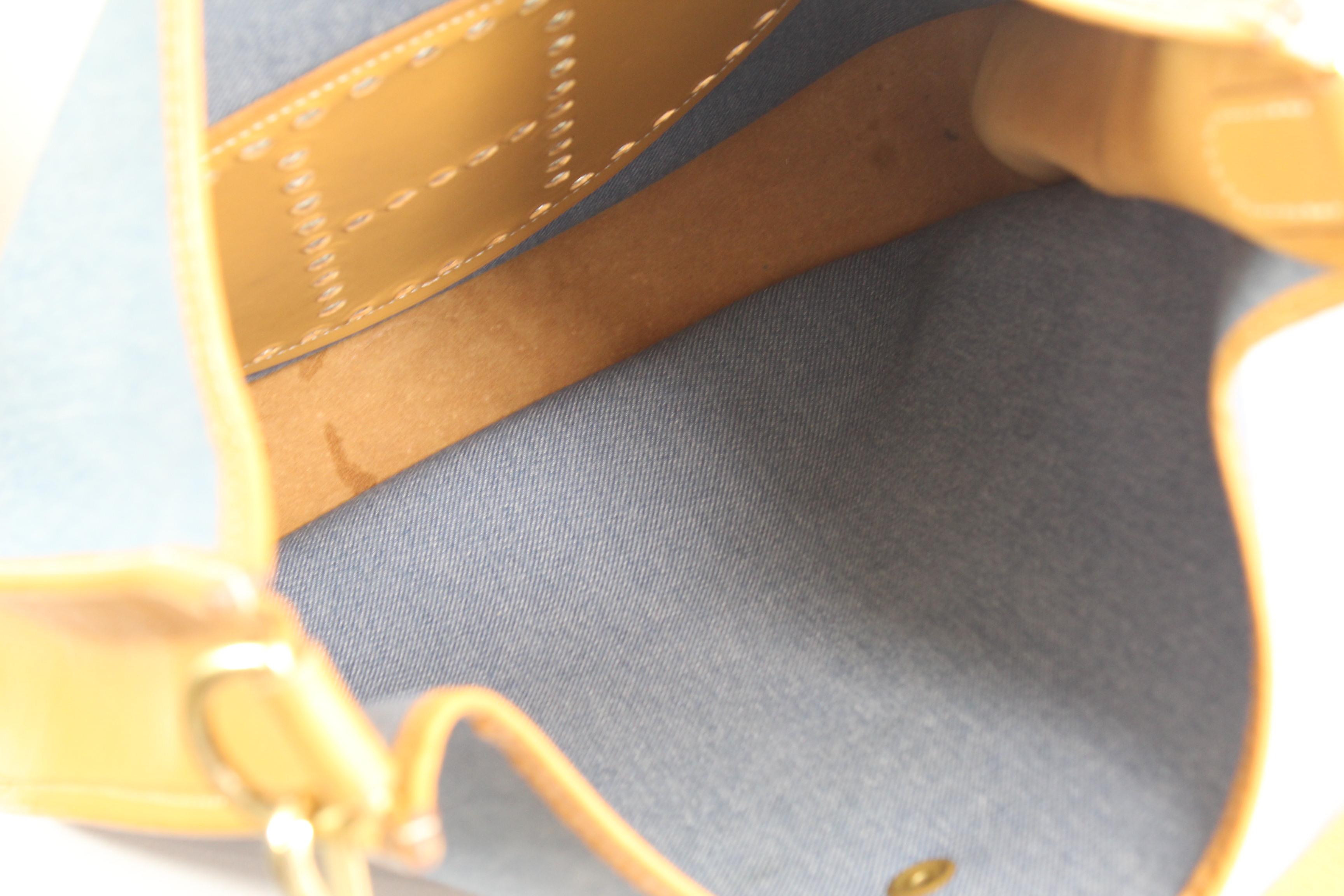 2002 Hermes Evelyne GM Blue Denim and Natural Leather Bag. 1