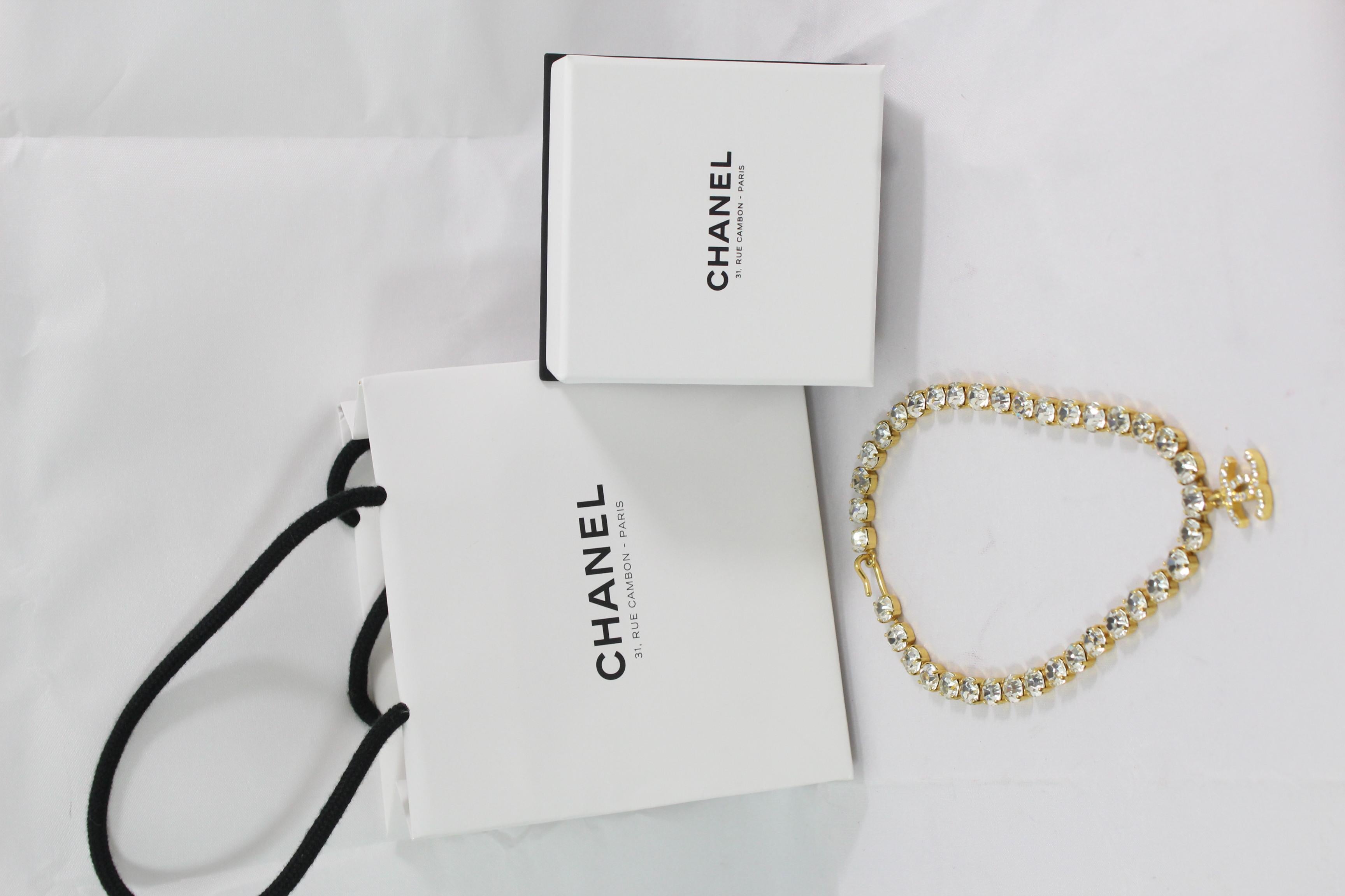 Women's or Men's 1996 Chanel Vintage Golden Metal Necklace and Fake Diamonds