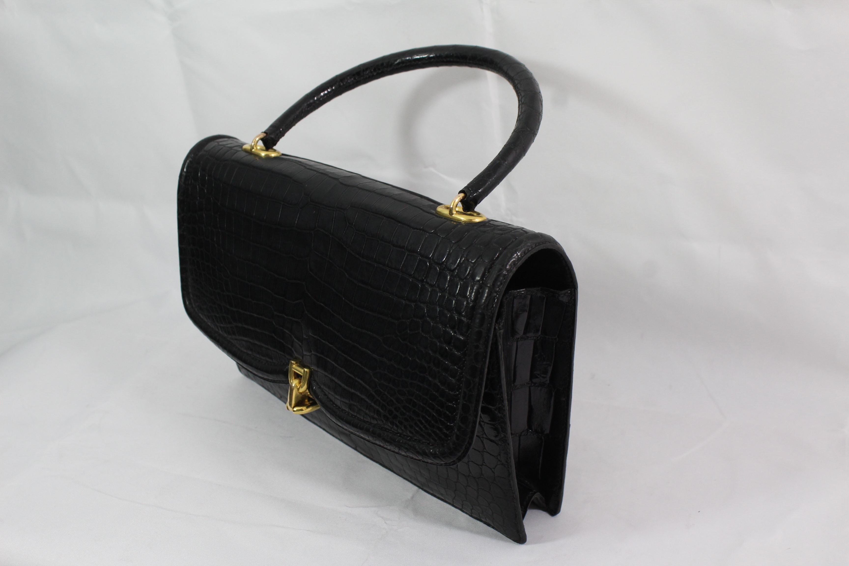 Hermes Vintage Black Croco Bag Chaine D'ancre 4