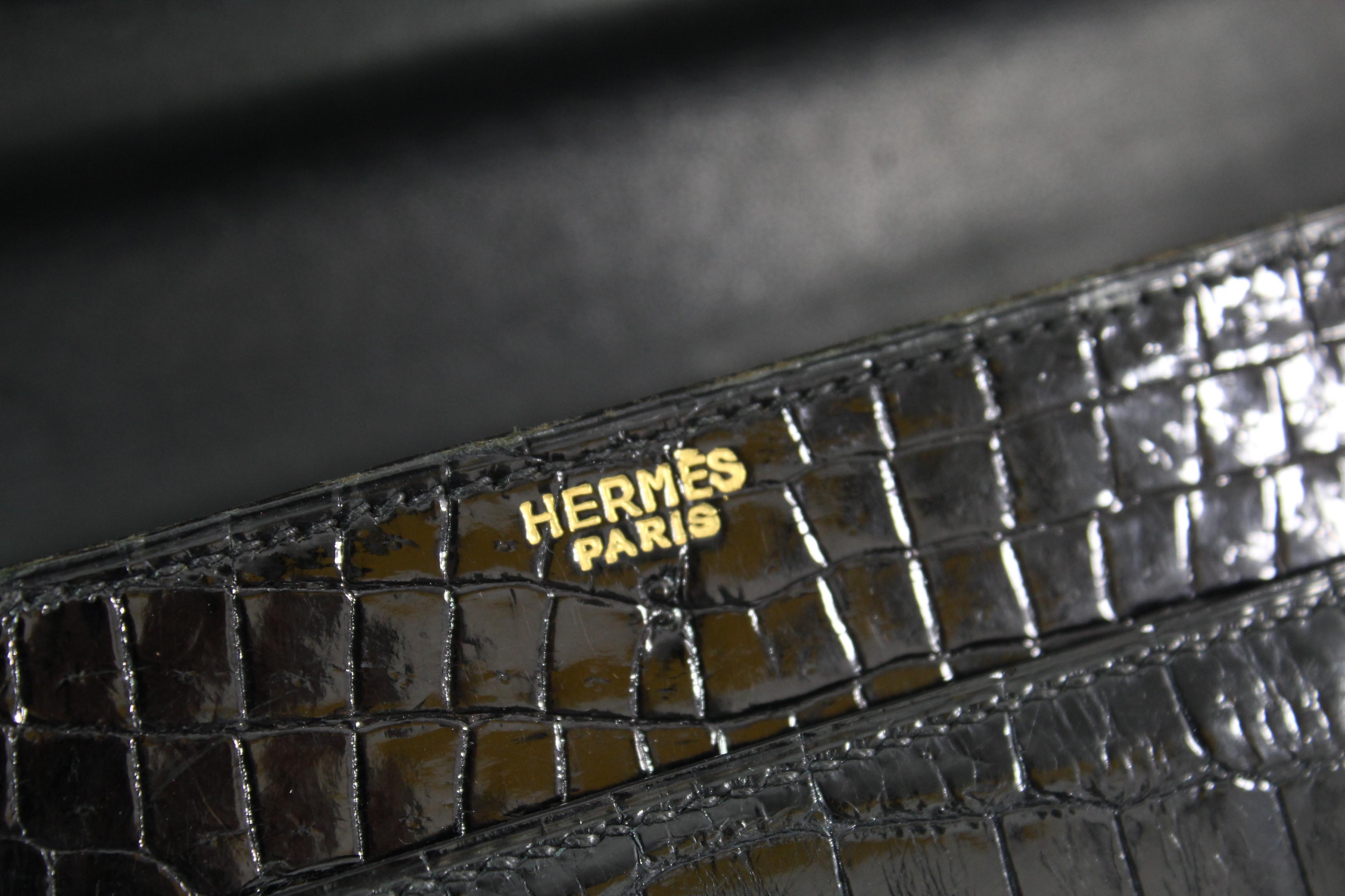 Women's or Men's Hermes Vintage Black Croco Bag Chaine D'ancre