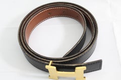 Hermes reversible H Constance Black and Gold Leather Belt. Size 84 cm