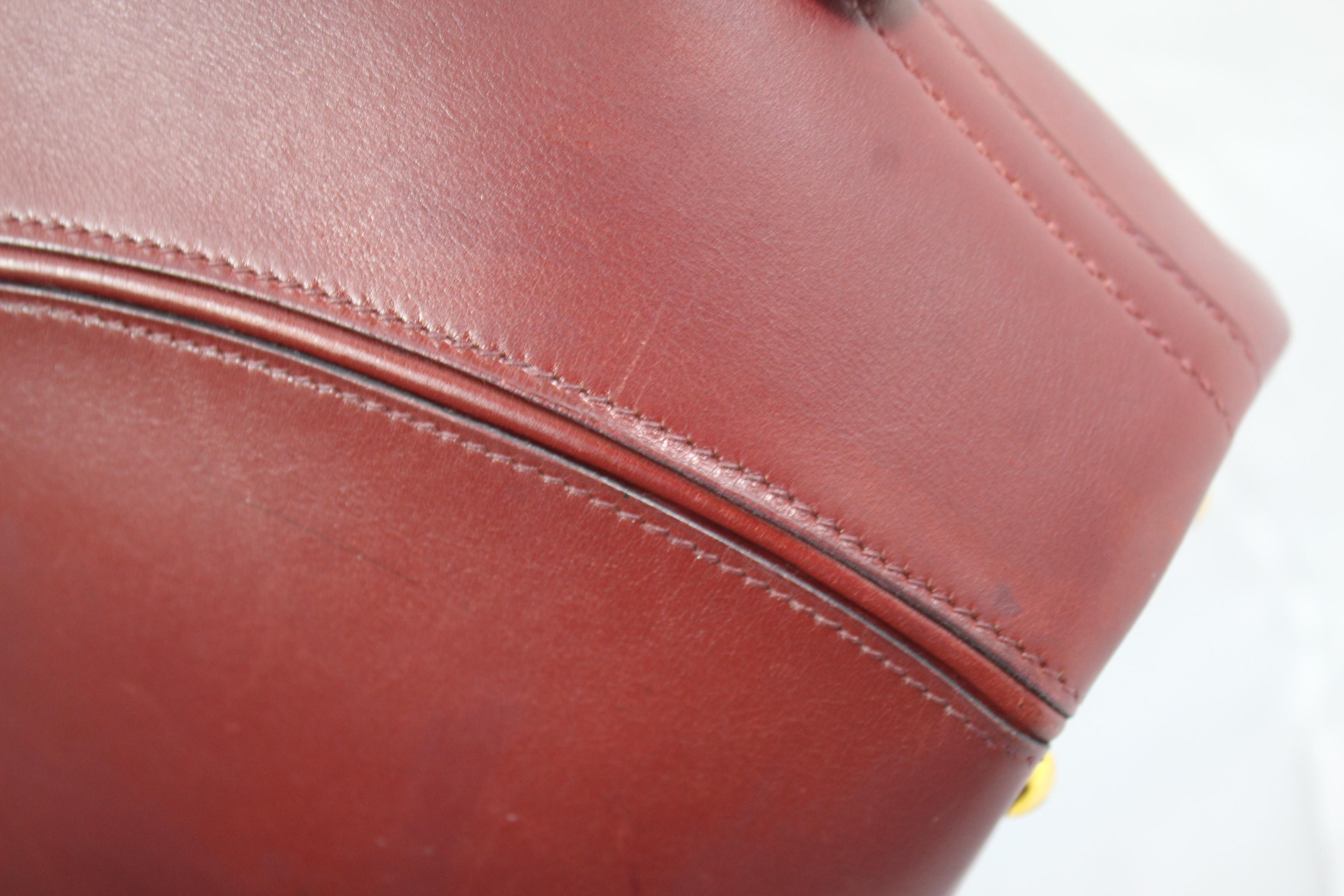 Brown Hermes Vintage Ile de Shiki Bag in Burgundy Box Leather. 