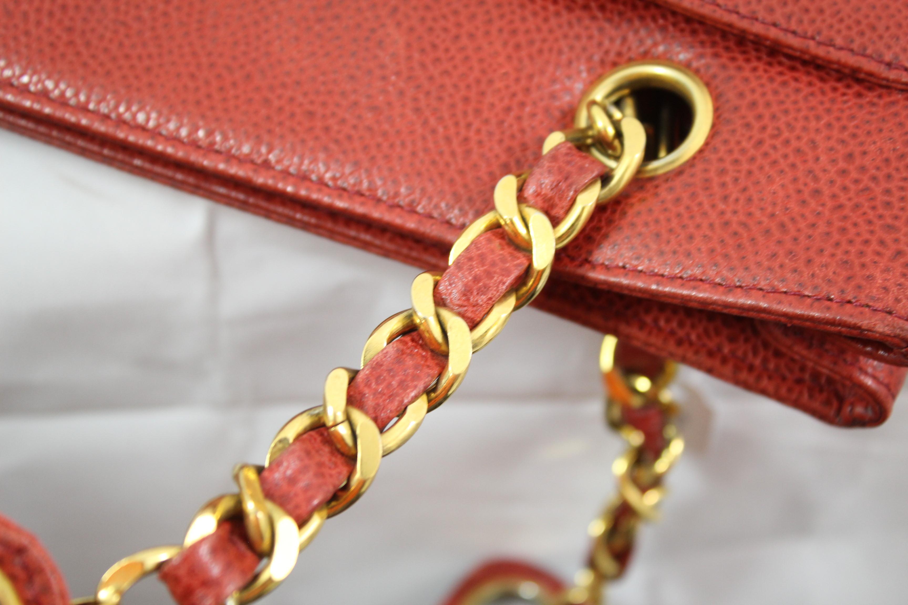 Vintage Chanel Red Caviar  Leather Vintage Shopper Bag 2