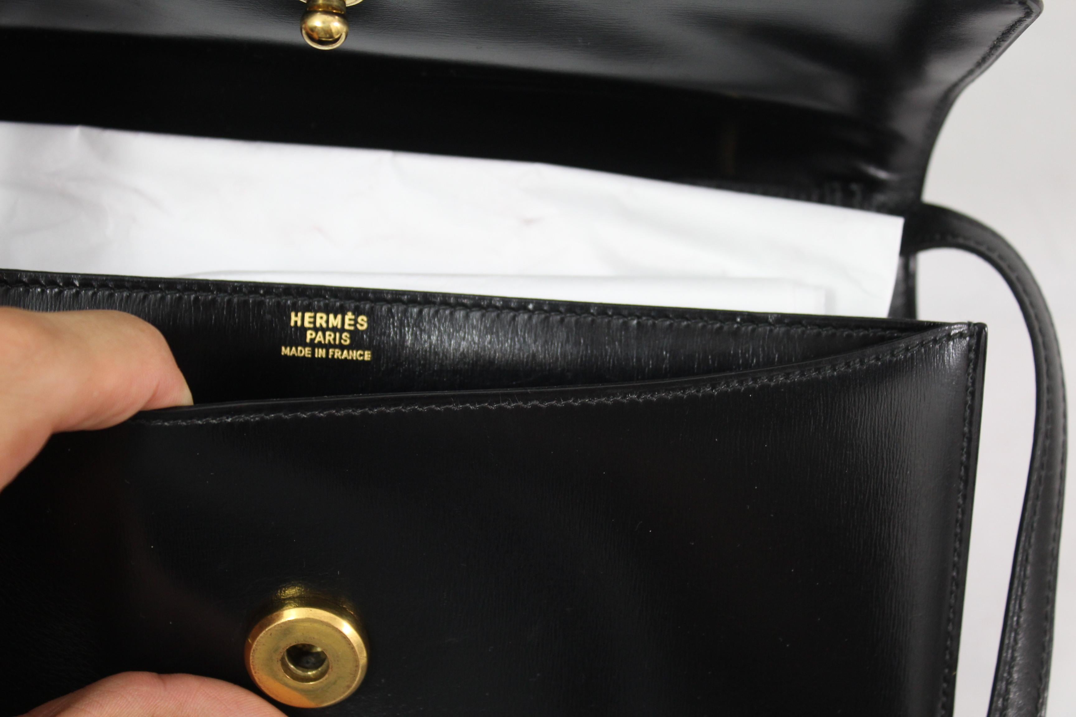 Hermes Vintage Black Leather Crossbody Bag Damen