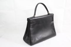 Awesome Vintage Hermes Kelly 28 Black Box Leather Bag