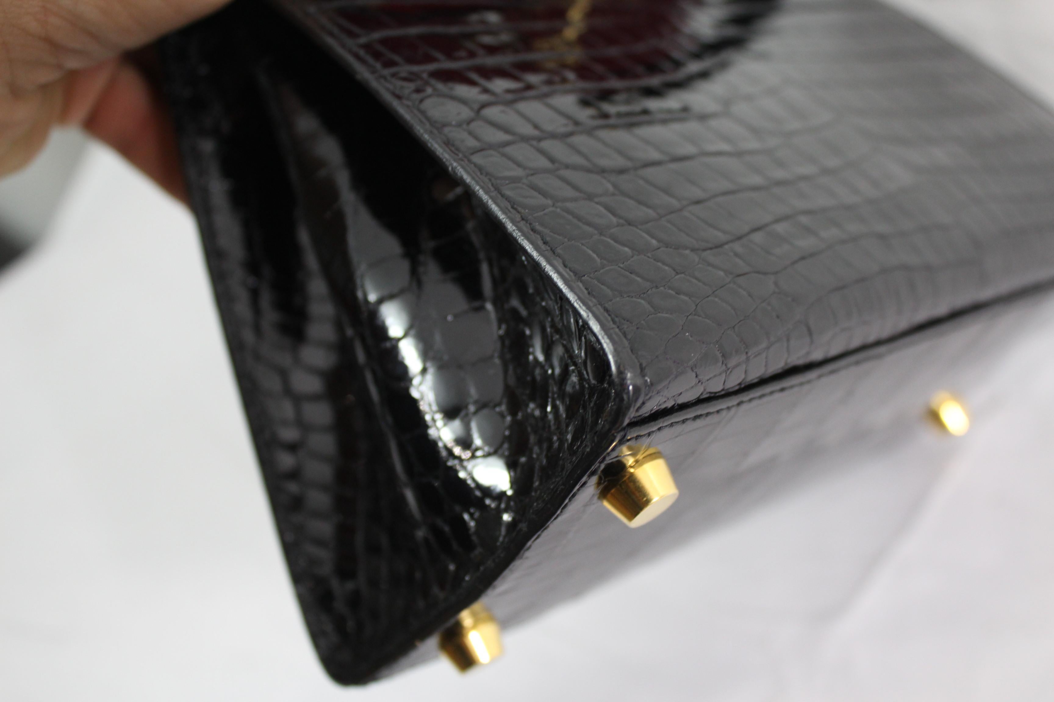 One of a Kind Hermes Kelly 20 Black Crocodile, 18k gold hardware and diamonds 2