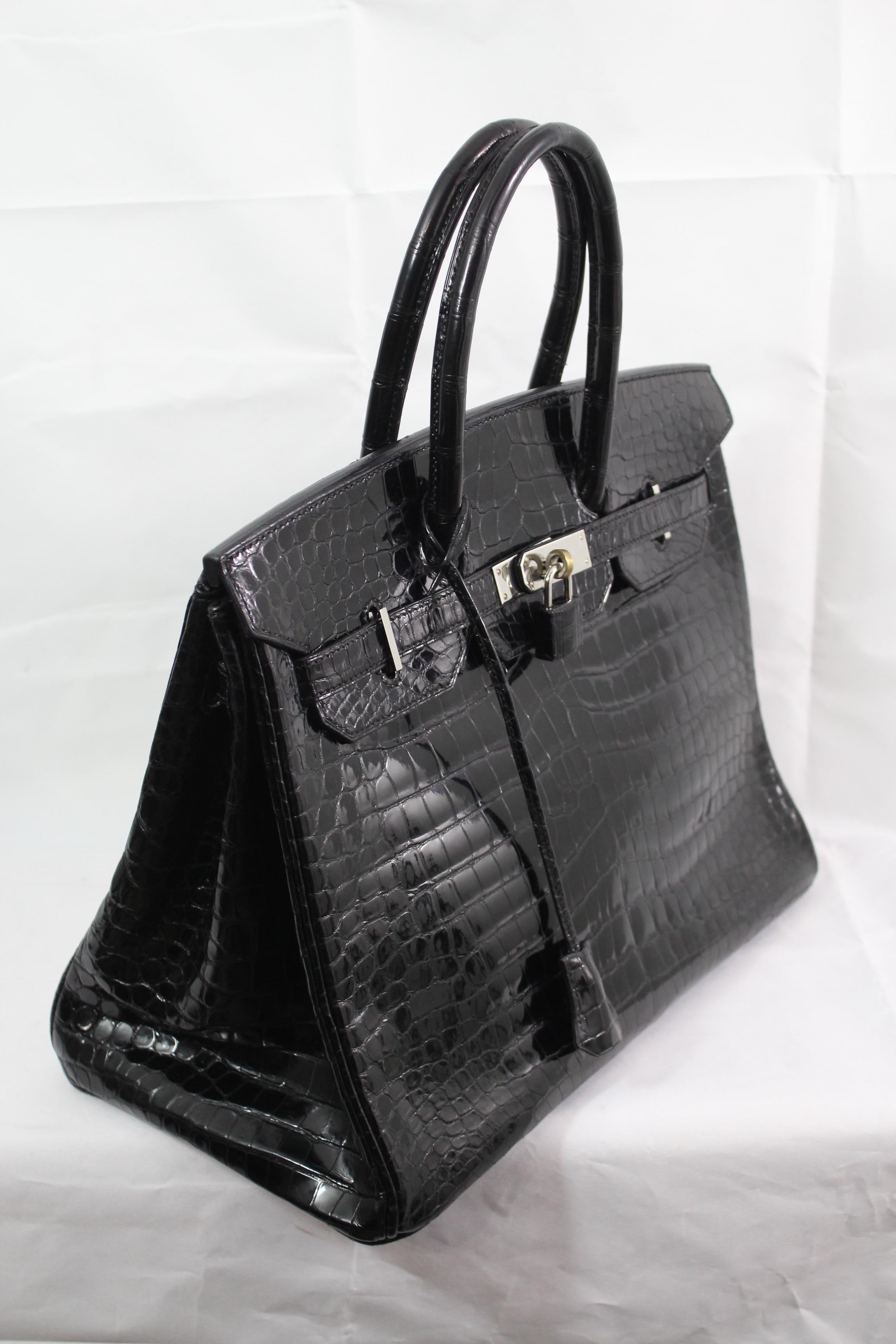 Hermes Black Porosus Crocodile Leather Birkin 30 Bag, 2005  2