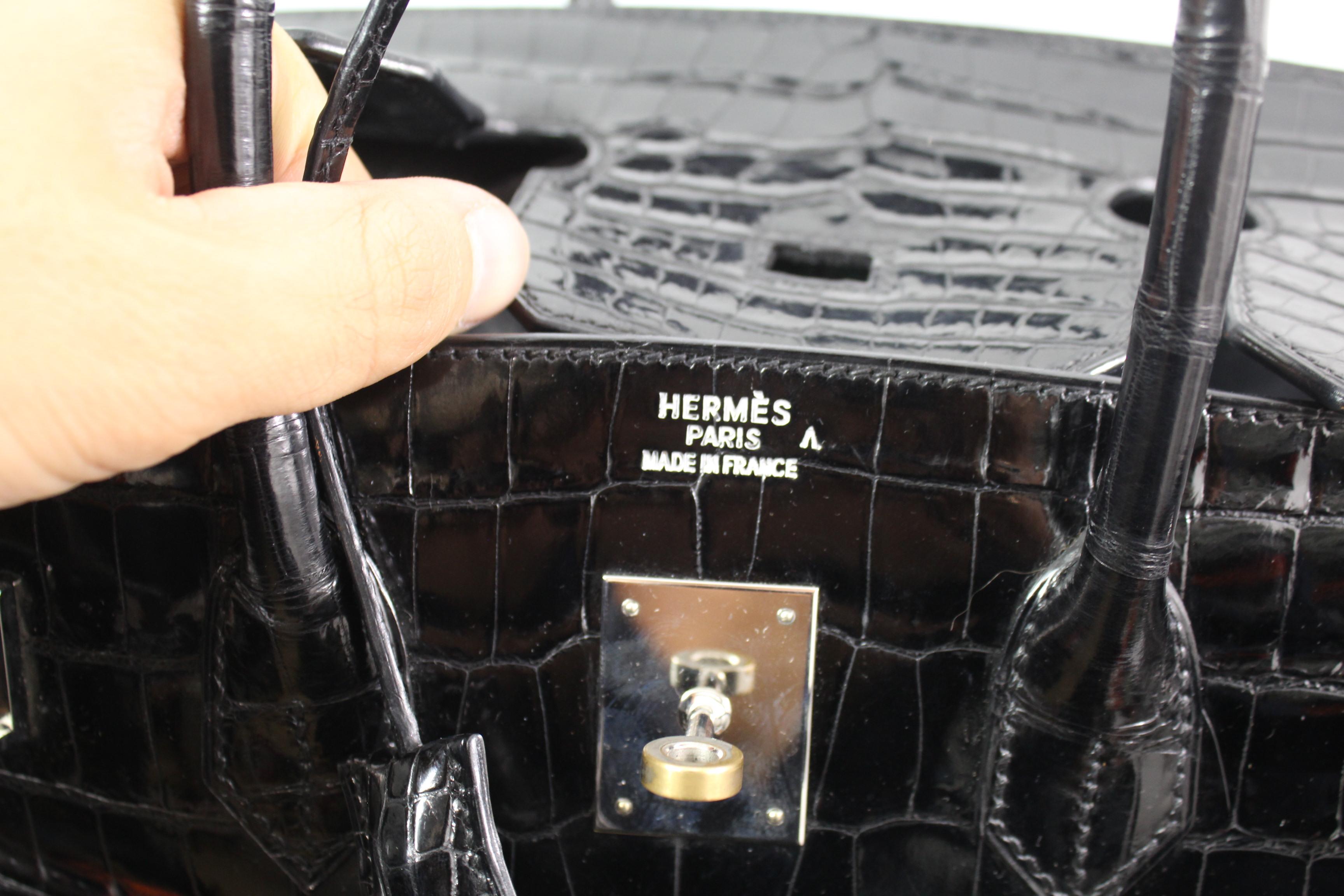 Hermes Black Porosus Crocodile Leather Birkin 30 Bag, 2005  6