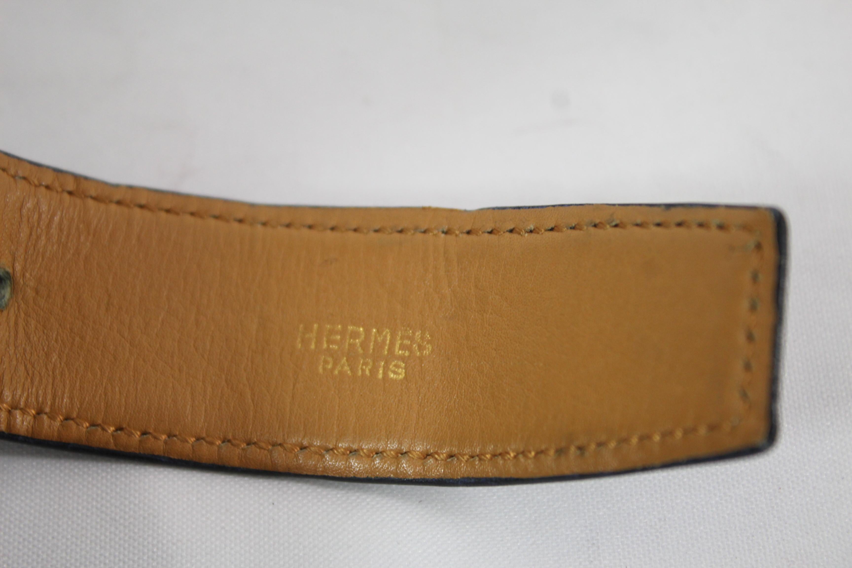 Hermes Vintage Bambou belt in navy box leather. good vintage condition some light signs of wear in the buckle. Size FR 75