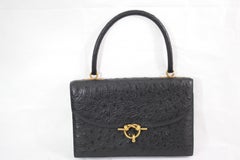 Hermes 60's Vintage Cordeliere Black Ostrich Bag