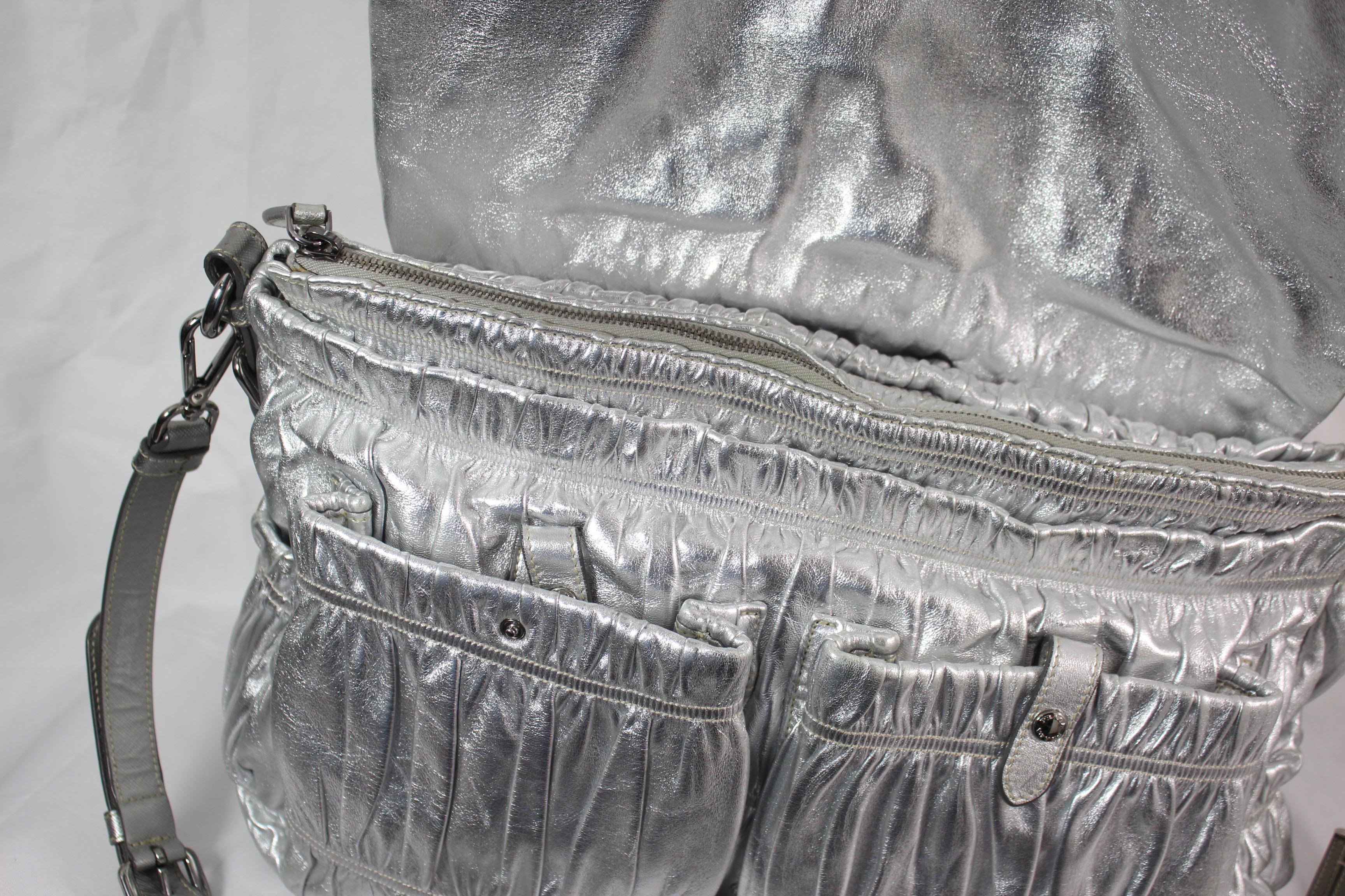 Prada Pleated Silver Leather Bag 1