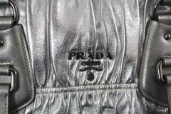 Prada Pleated Silver Leather Bag