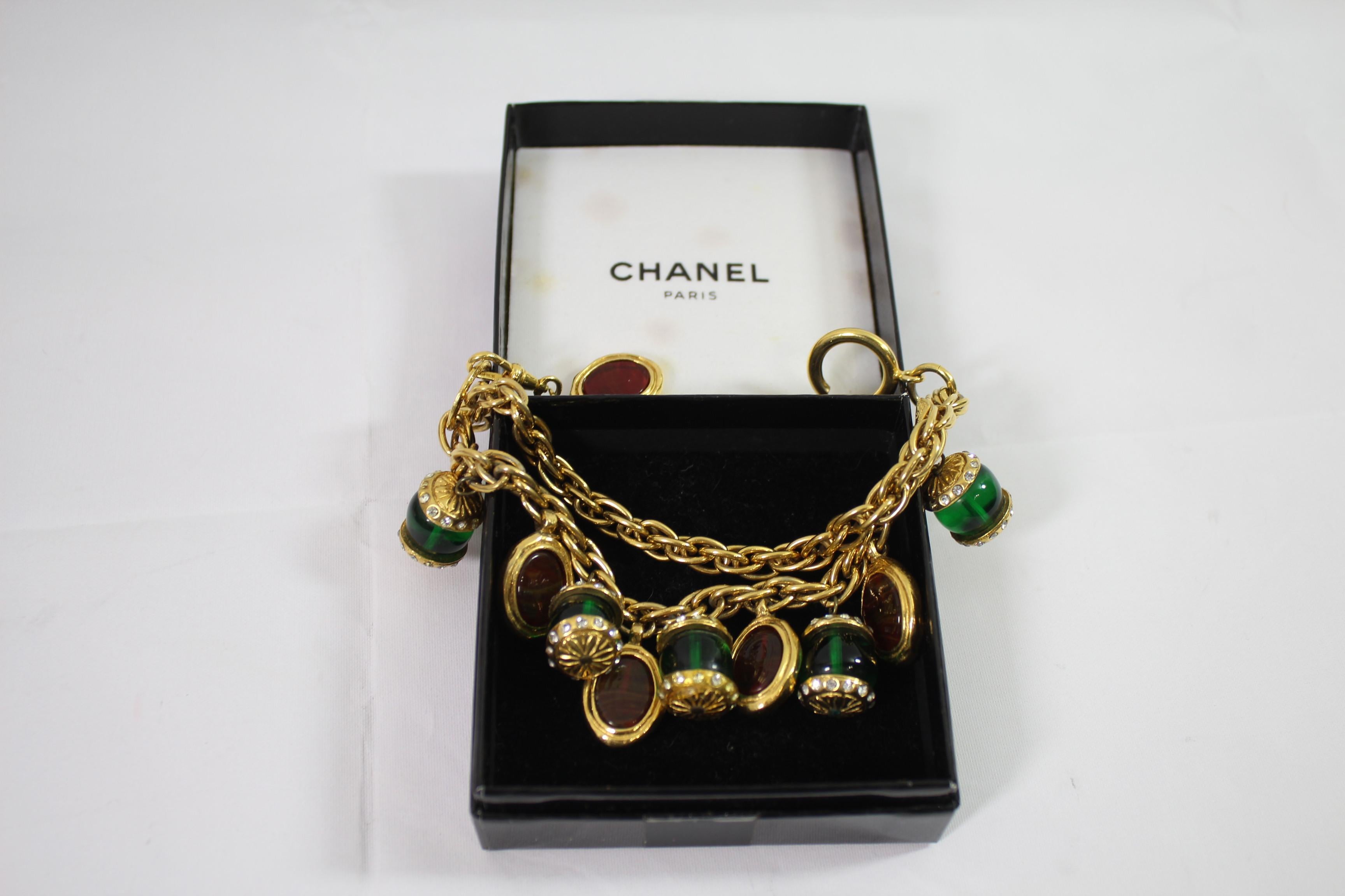 Women's or Men's Vintage Chanel Gripoix Bracelet with Charms.  For Sale
