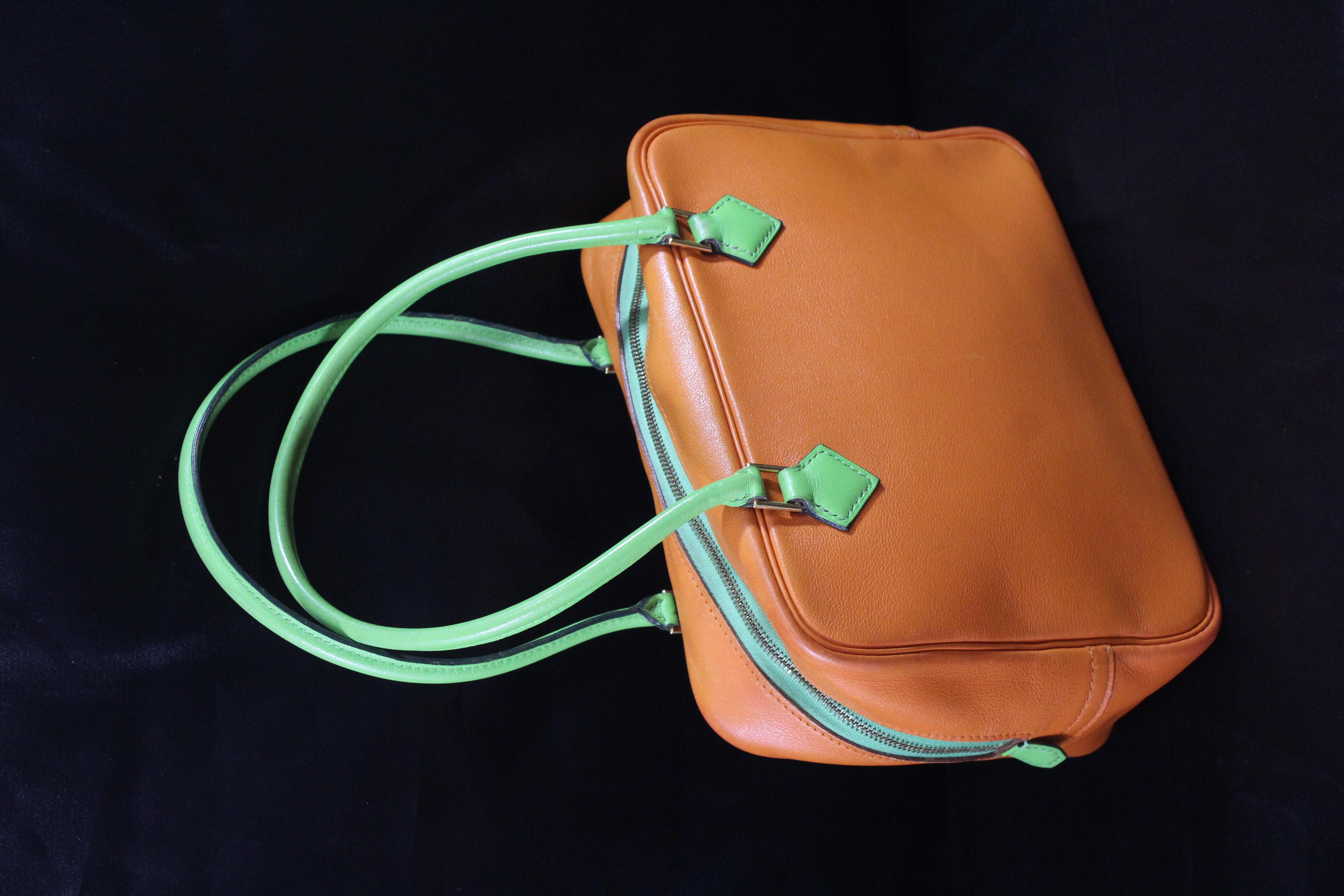 1994 Hermes Mini Plume 20 cm in Orange and Green Leather 2